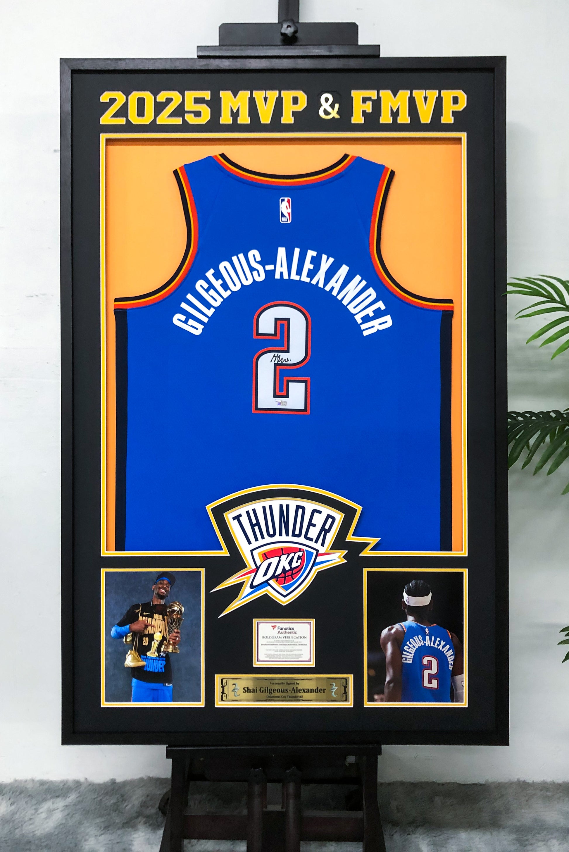 Oklahoma City Thunder Shai Gilgeous-Alexander SGA Autographed Jersey with Standard Design Framed 00003