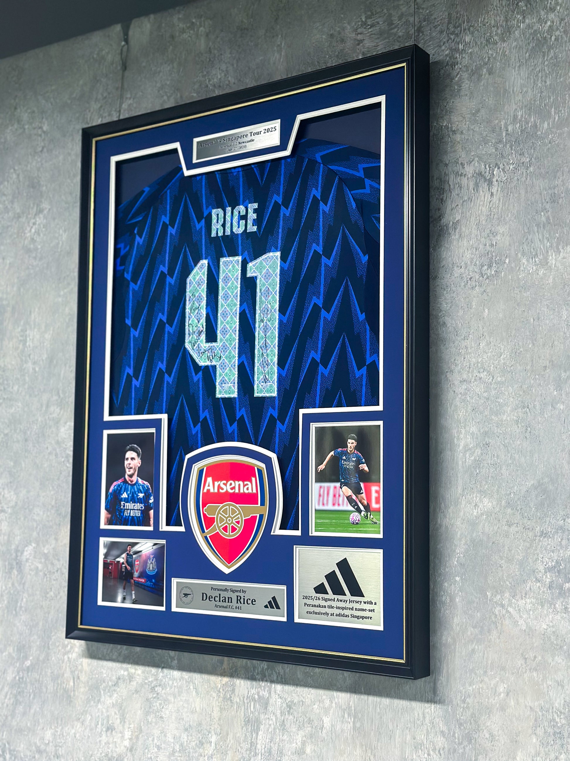 The Arsenal Declan Rice Football Club Autographed Jersey with Personalized Custom Design Framed 00036