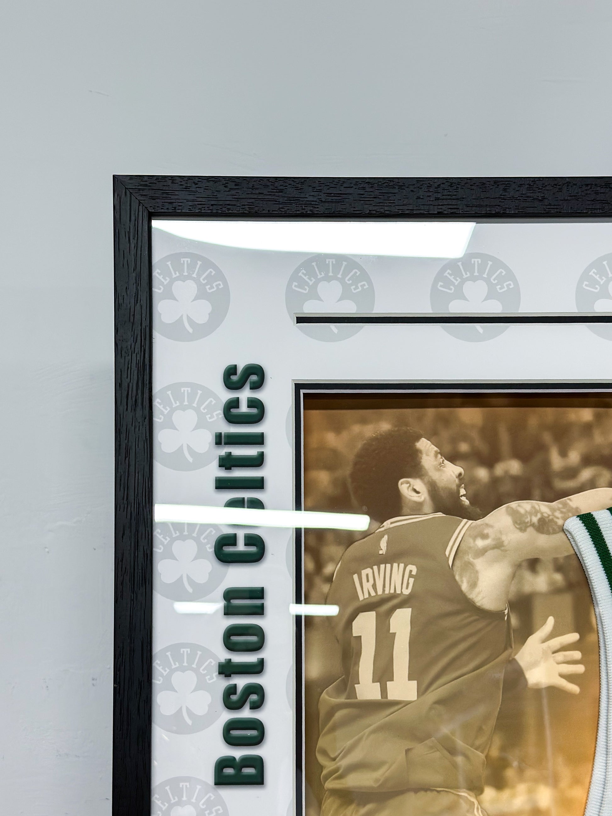 Boston Celtics Kyrie Irving Autographed Jersey with Standard Design Framed 00008