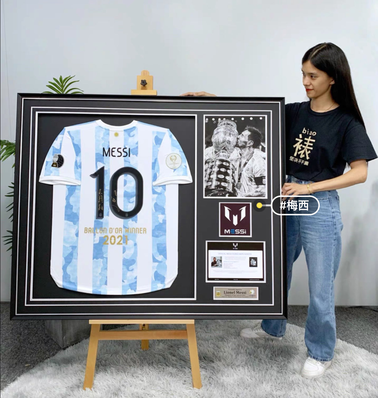 Argentina Lionel Messi Autographed Jersey with Personalized Custom Design Framed 00007