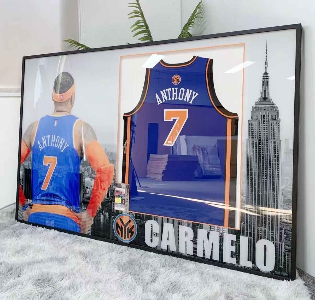 New York Knicks Carmelo Anthony Autographed Jersey with Personalized Custom Design Framed 00003