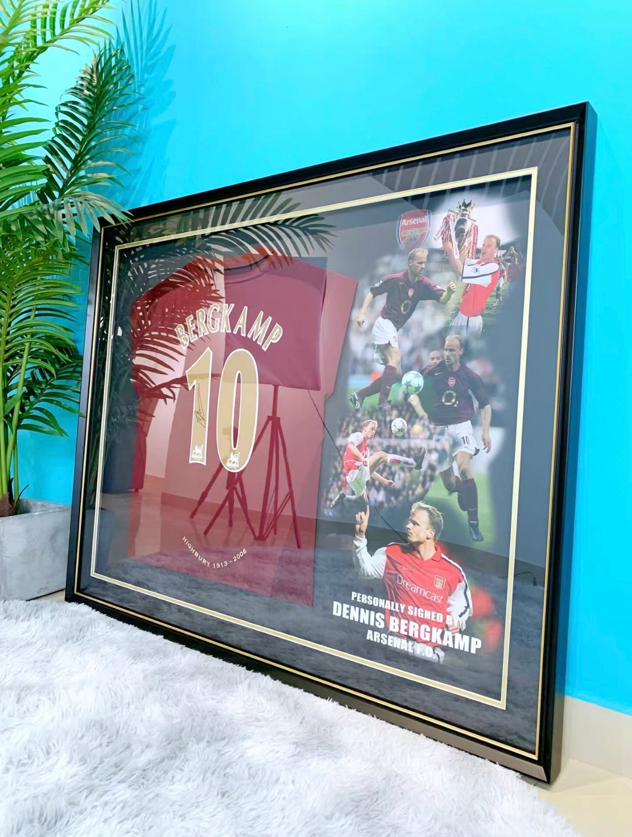 The Arsenal Football Club Dennis Bergkamp Autographed Jersey with Personalized Custom Design Framed 00024