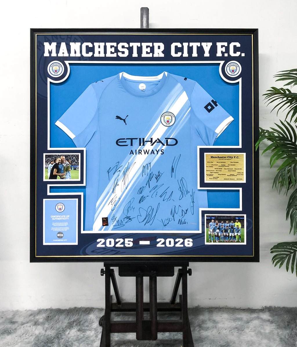 Manchester City FC Erling Haaland Autographed Jersey with Personalized Custom Design Framed 00028