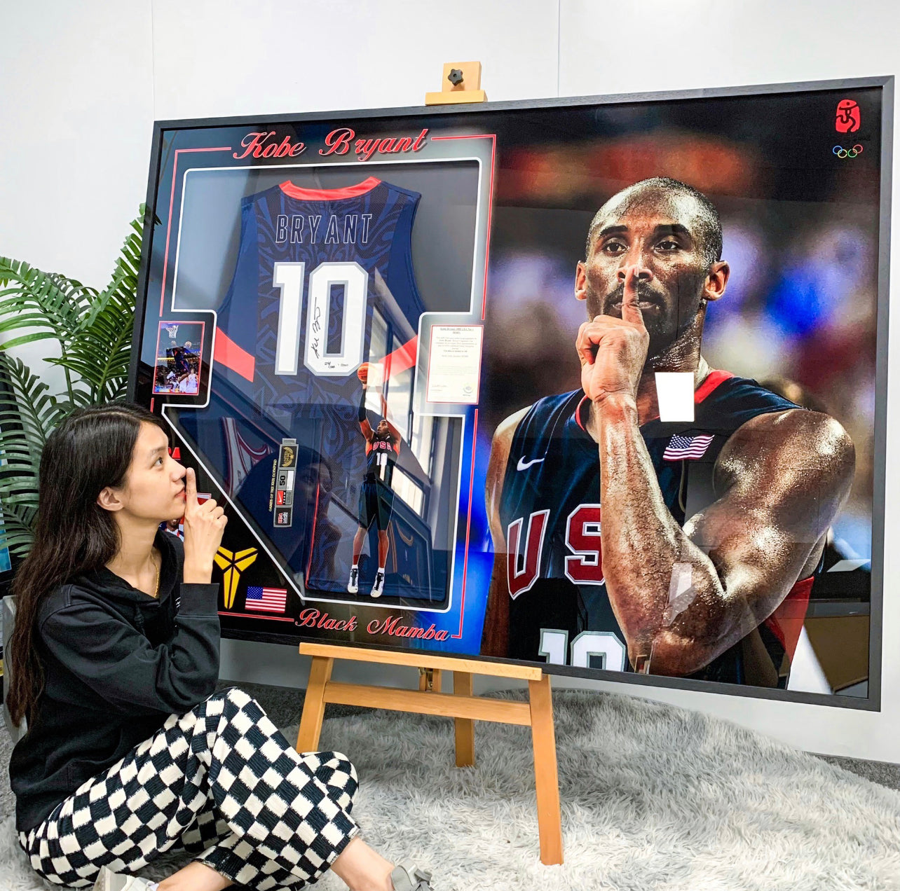 USA Kobe Bryant Autographed Jersey with Personalized Custom Design Framed 00010