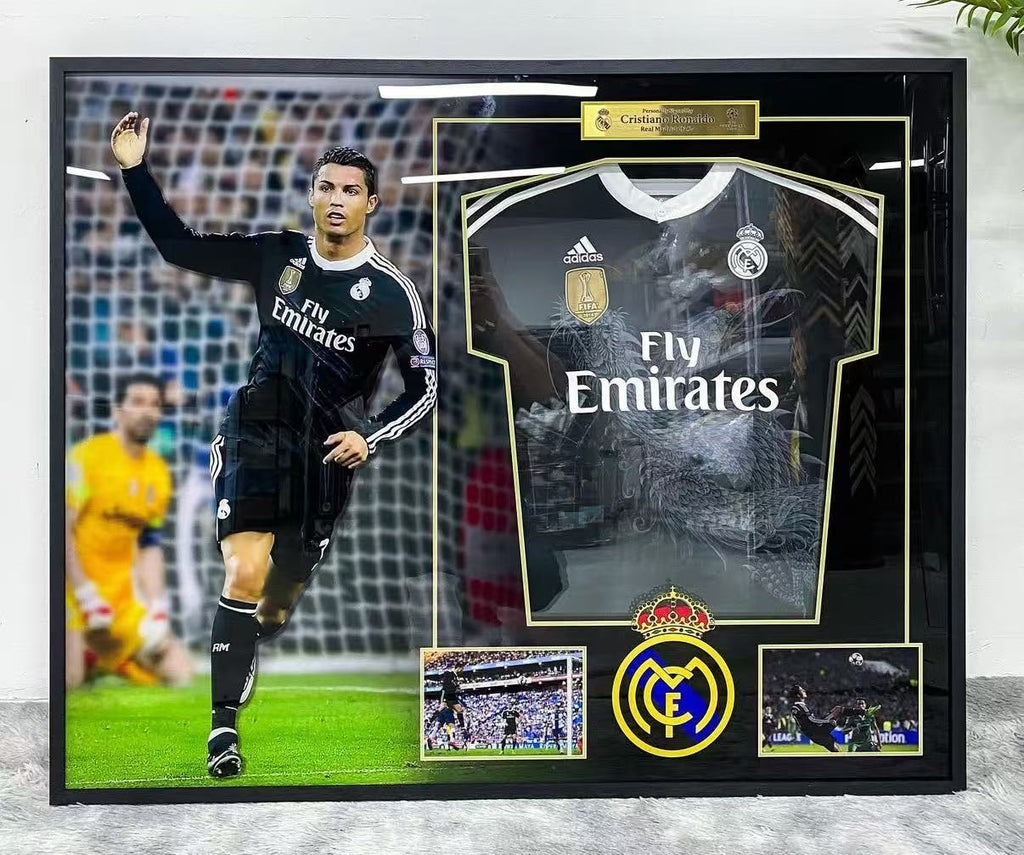 Real Madrid CF Cristiano Ronaldo Autographed Jersey with Personalized Custom Design Framed 000051
