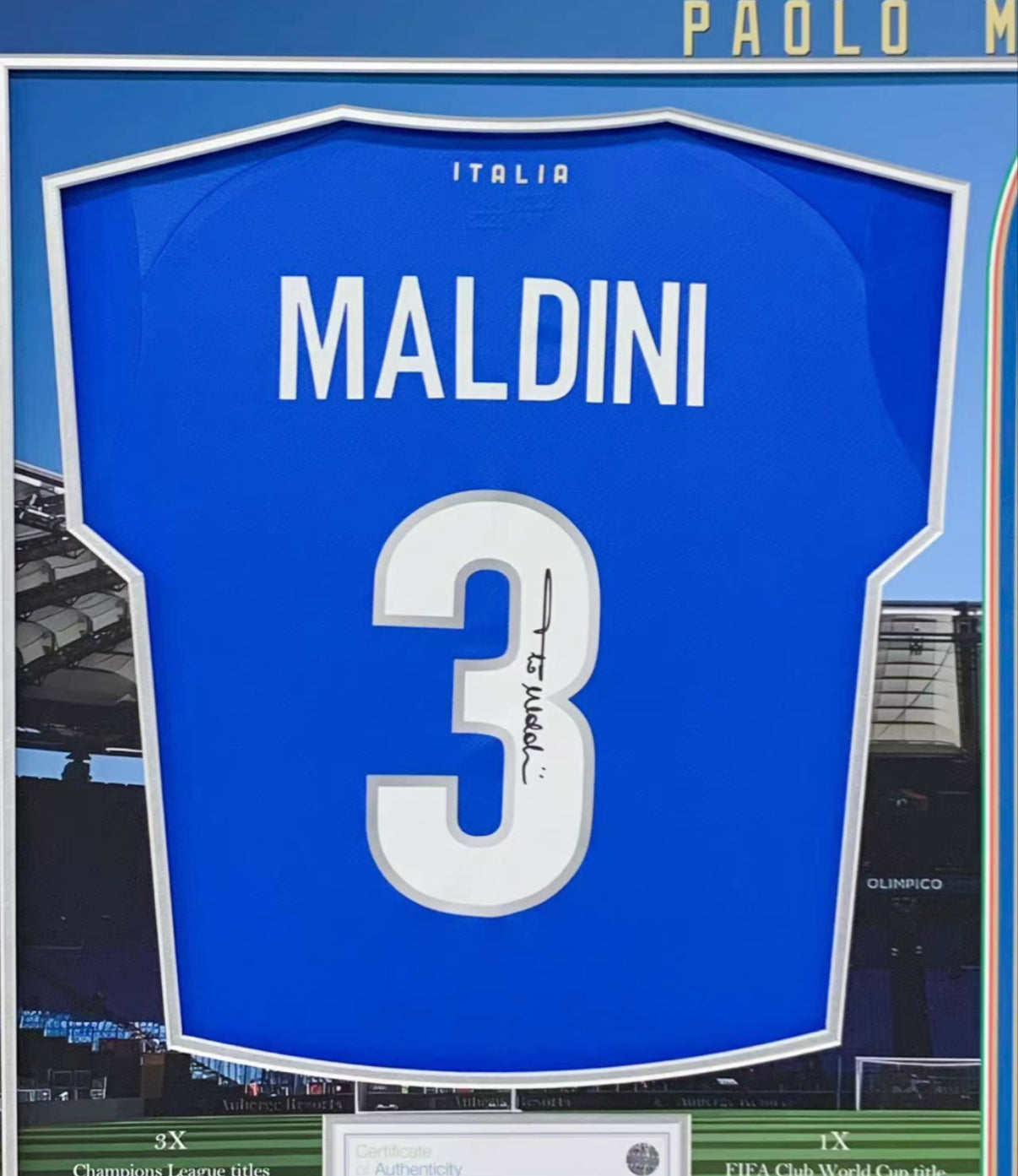 Italy Paolo Maldini  Autographed Jersey with Personalized Custom Design Framed 00005