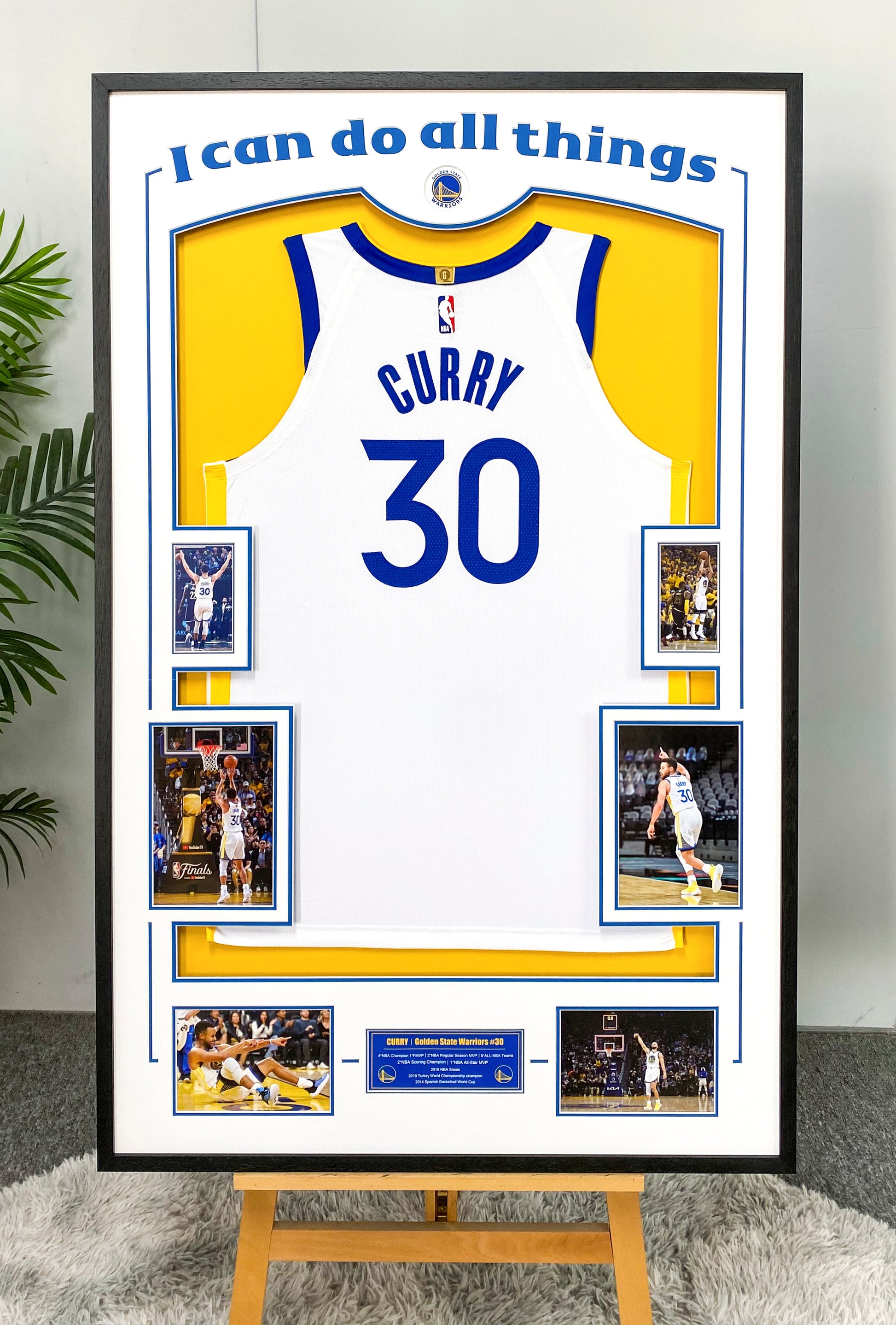 Golden State Warriors Stephen Curry Autographed Jersey with Personalized Custom Design Framed 000029