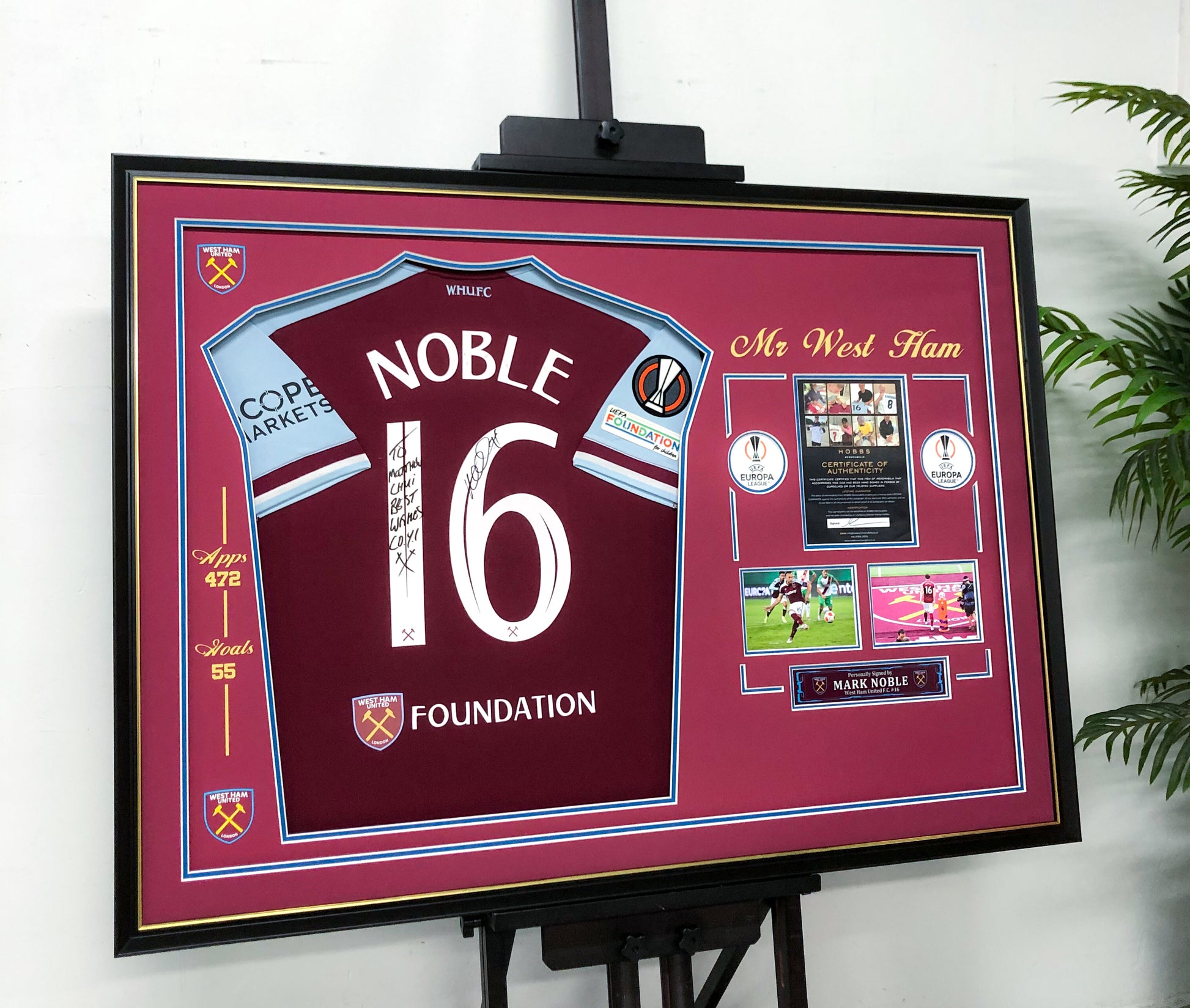 West Ham MARK NOBLE Autographed Jersey with Personalized Custom Design Framed 00051