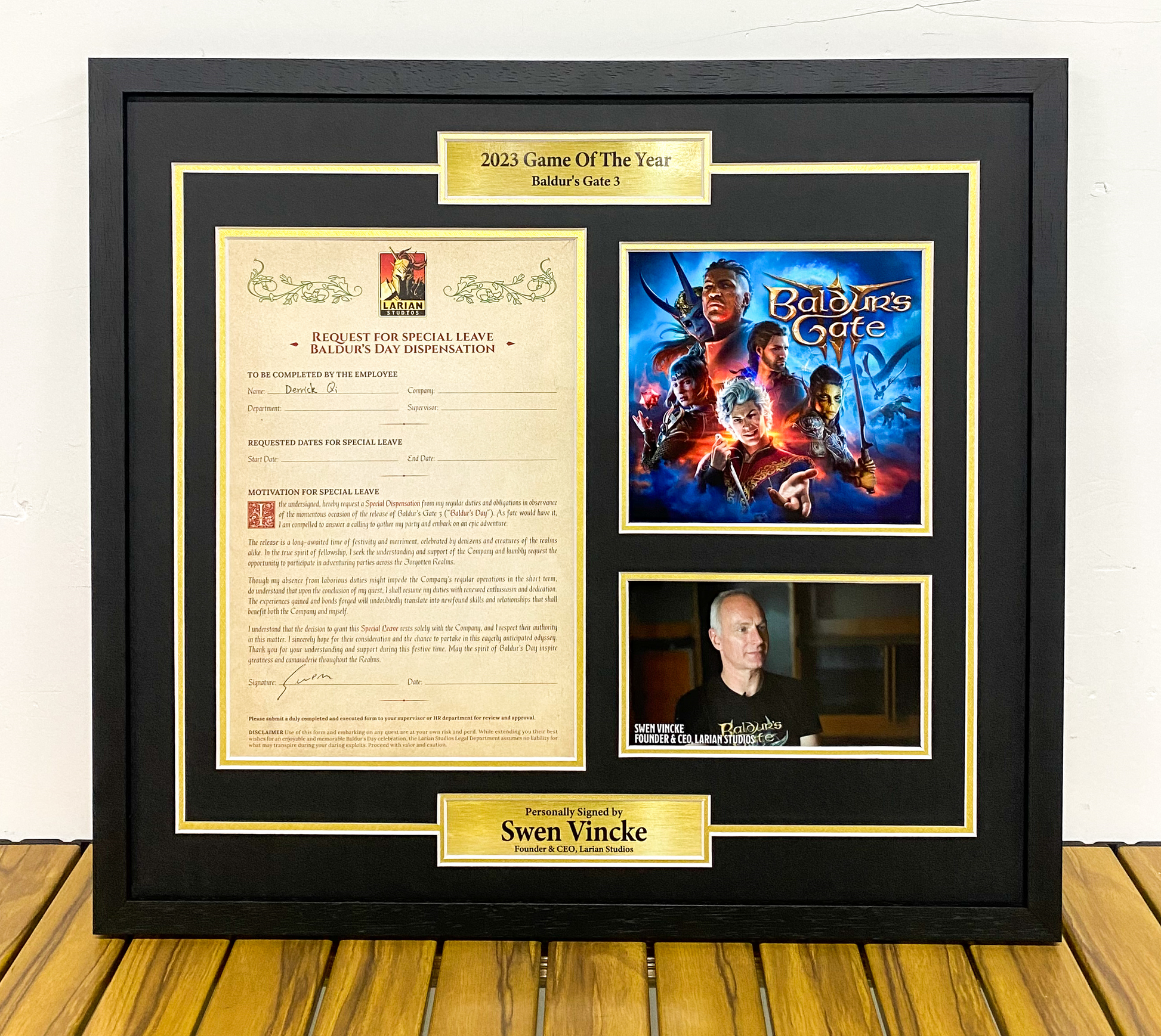 Swen Vincke Sentimental Item with Personalized Custom Design Framed 000117