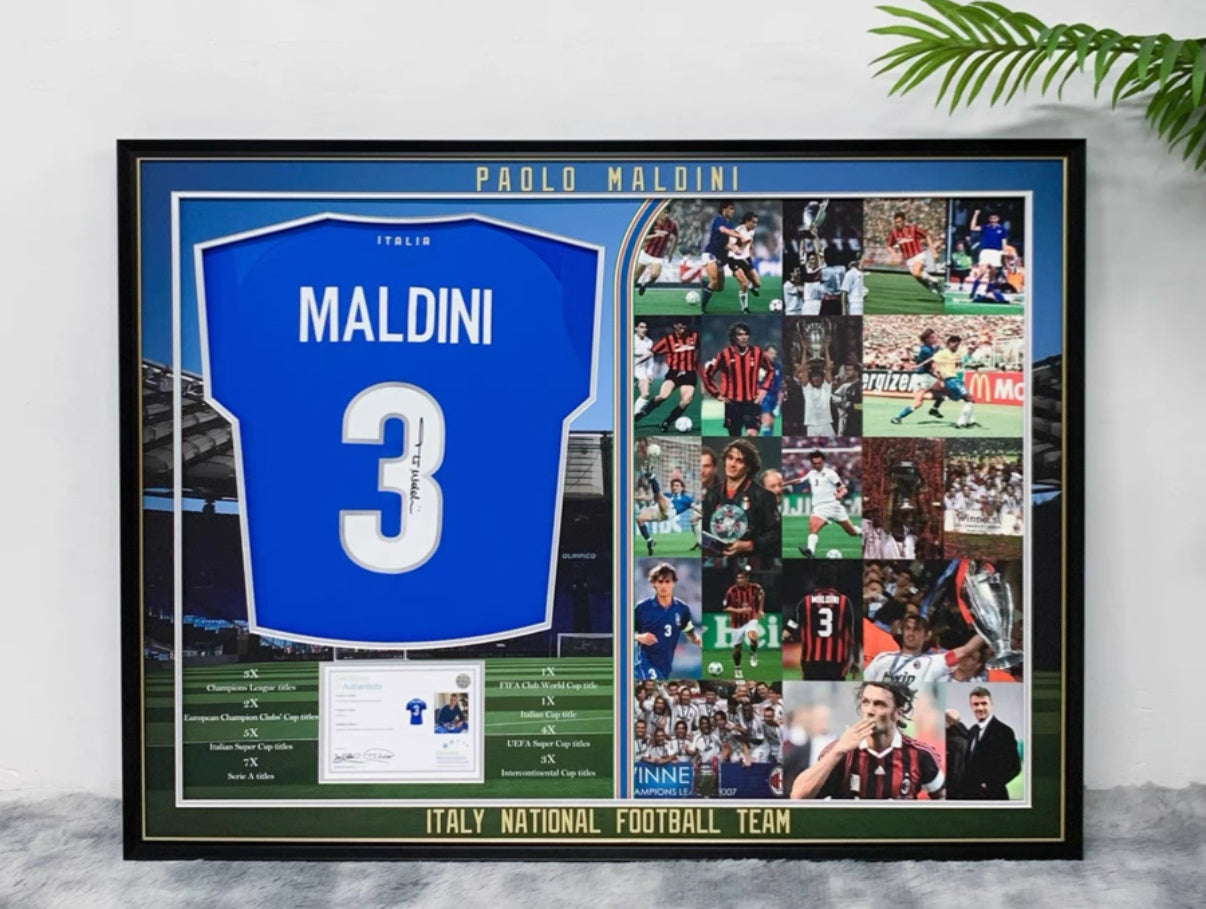 Italy Paolo Maldini  Autographed Jersey with Personalized Custom Design Framed 00005