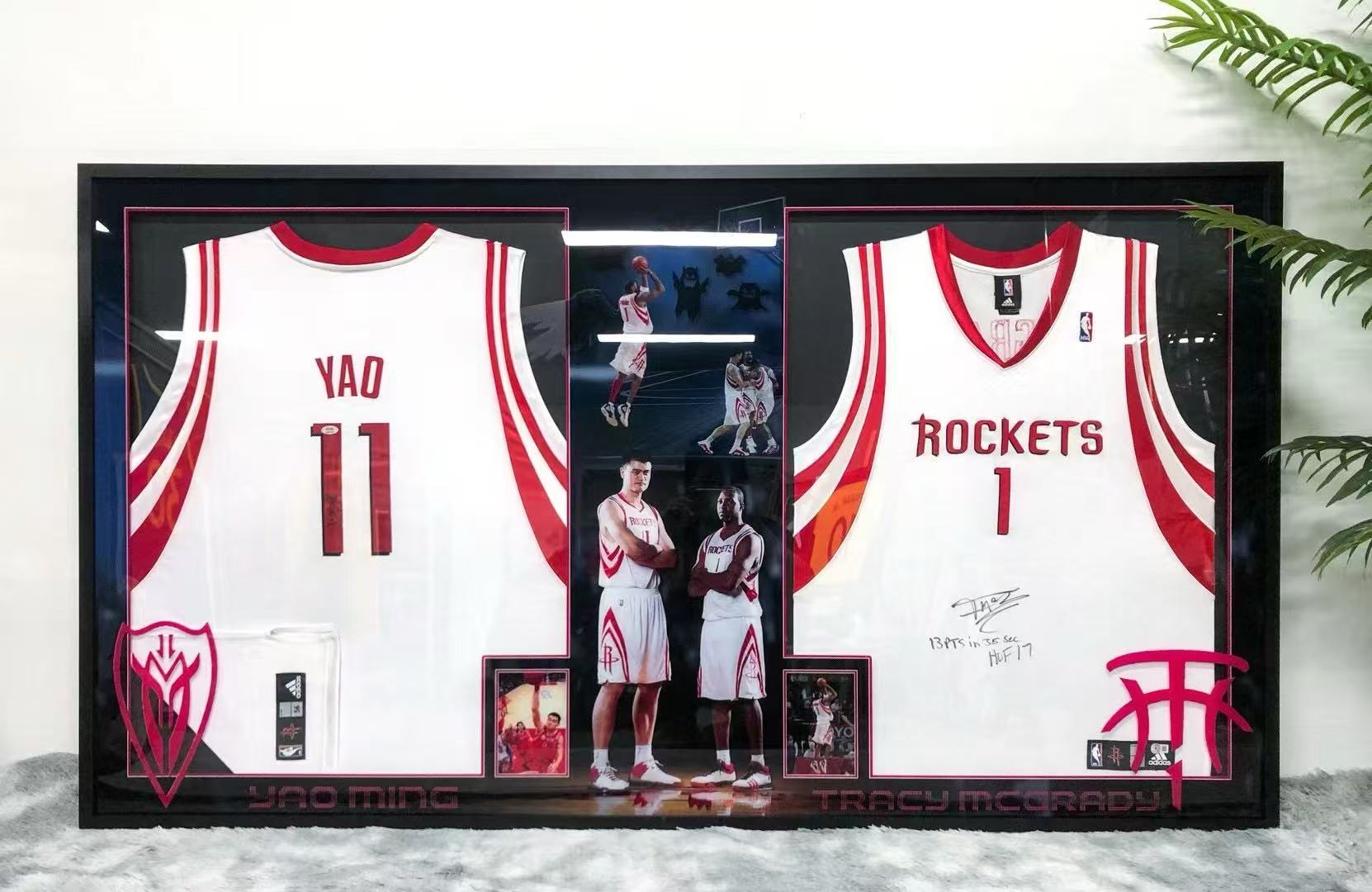 Houston Rockets Tracy McGrady YAO Autographed Jersey with Personalized Custom Design Framed 00003