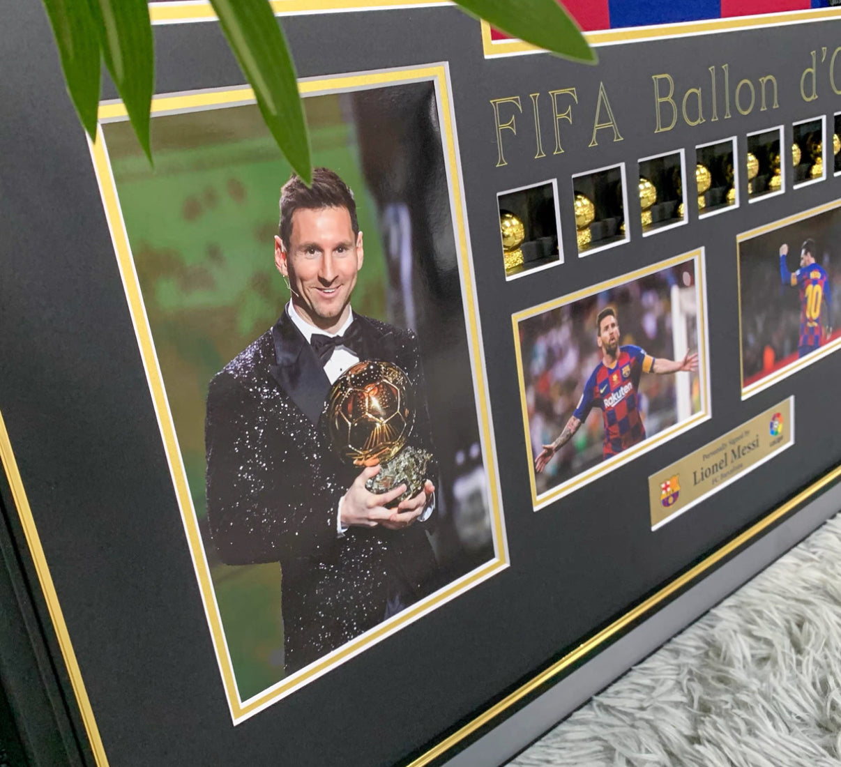 FC Barcelona Lionel Messi Autographed Jersey with Personalized Custom Design Framed 00009