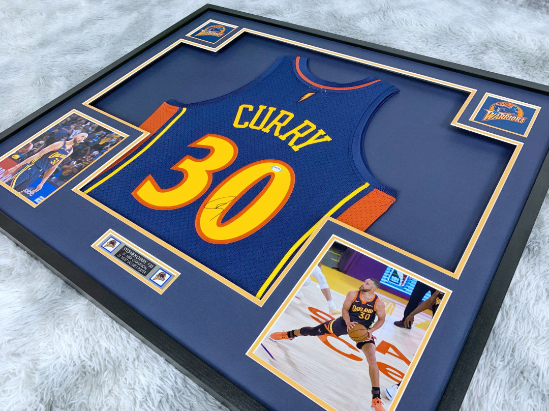 Golden State Warriors Stephen Curry Autographed Jersey with Personalized Custom Design Framed SC00002