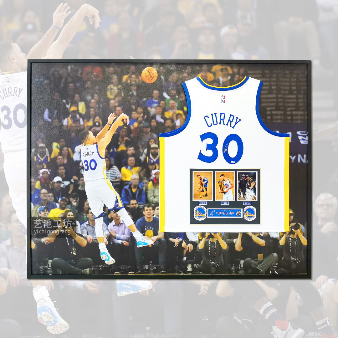 Golden State Warriors Stephen Curry Autographed Jersey with Personalized Custom Design Framed 00004