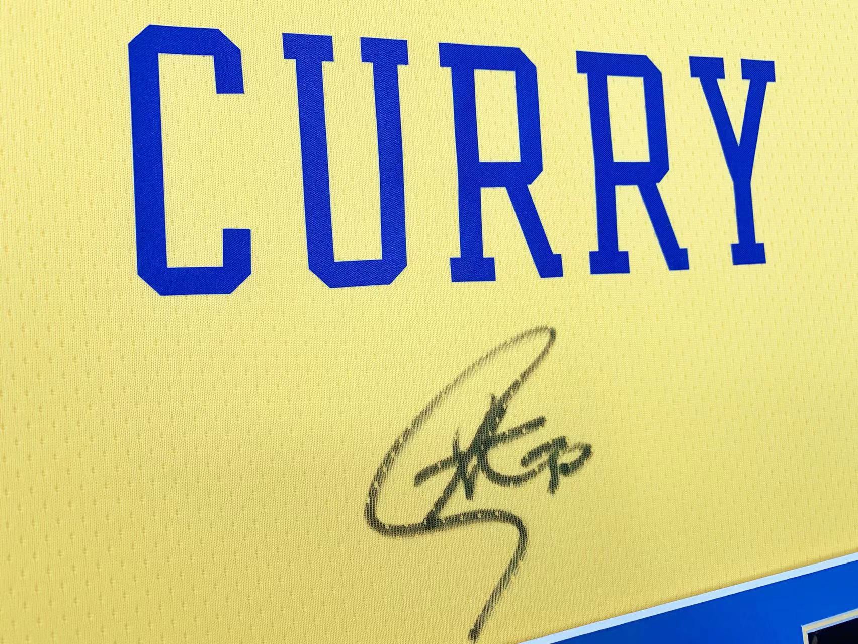 Golden State Warriors Stephen Curry Autographed Jersey with Personalized Custom Design Framed 000010