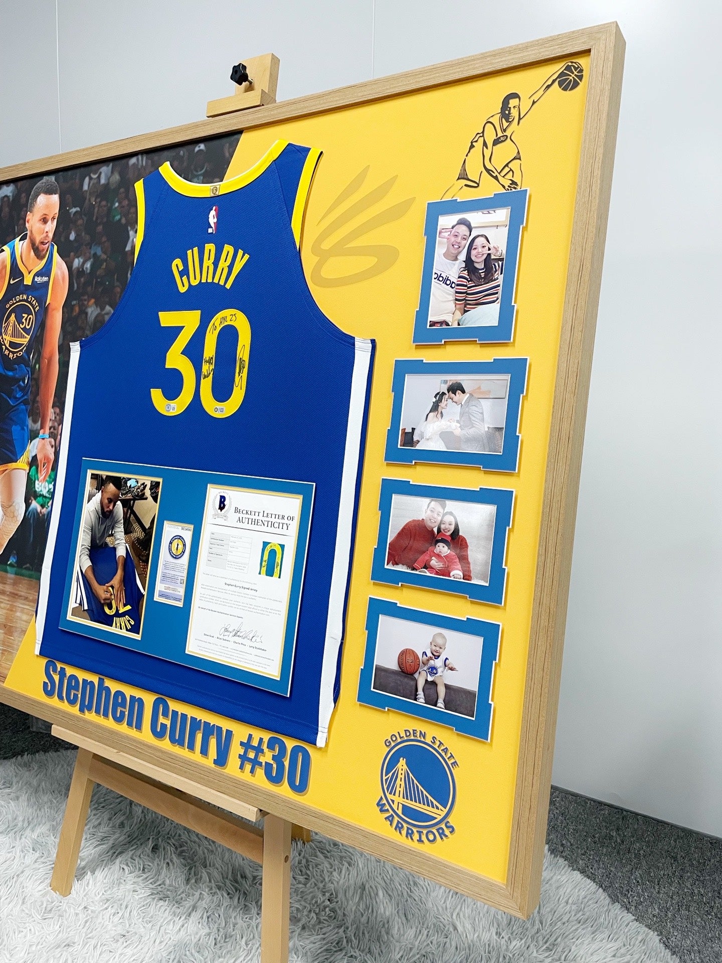 Golden State Warriors Stephen Curry Autographed Jersey with Personalized Custom Design Framed 000012