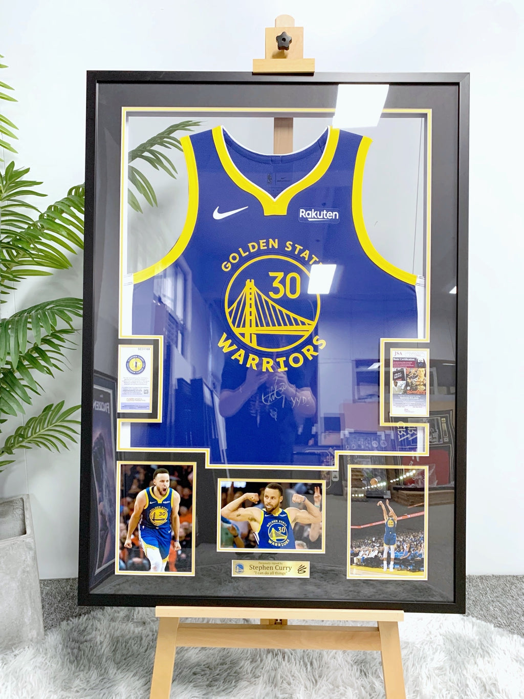 Golden State Warriors Stephen Curry Autographed Jersey with Personalized Custom Design Framed 000013
