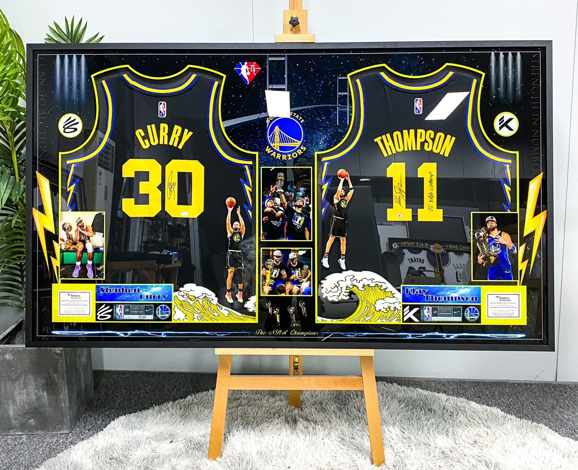 Golden State Warriors Stephen Curry Autographed Jersey with Personalized Custom Design Framed 000018