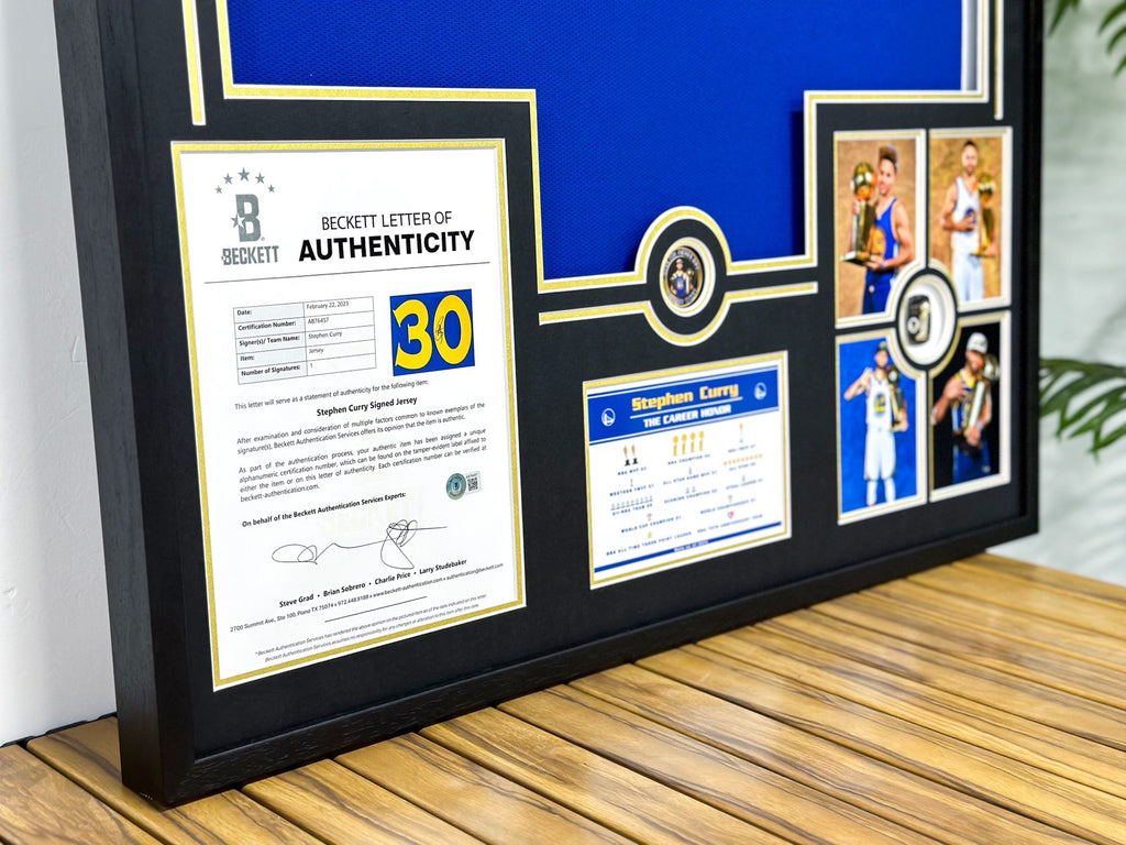 Golden State Warriors Stephen Curry Autographed Jersey with Personalized Custom Design Framed 000019
