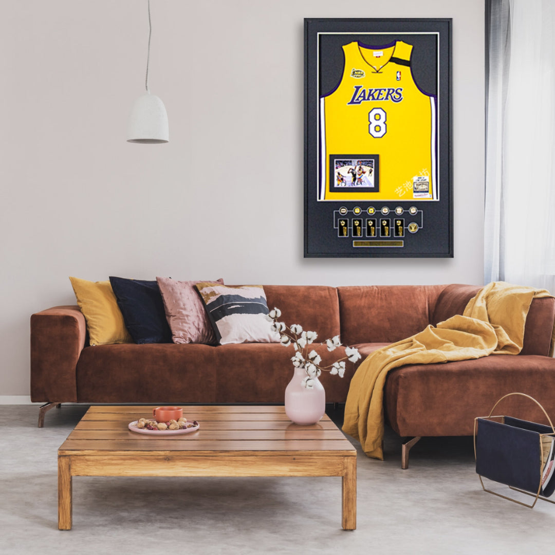 Los Angeles Lakers Kobe Bryant Autographed Jersey with Personalized Custom Design Framed 000015