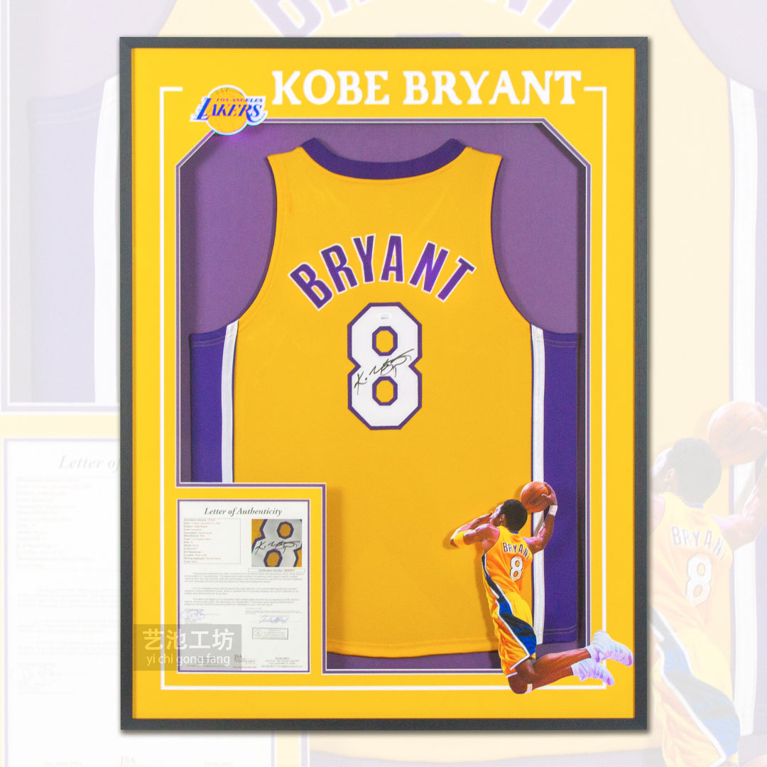 Los Angeles Lakers Kobe Bryant Autographed Jersey with Personalized Custom Design Framed 000031