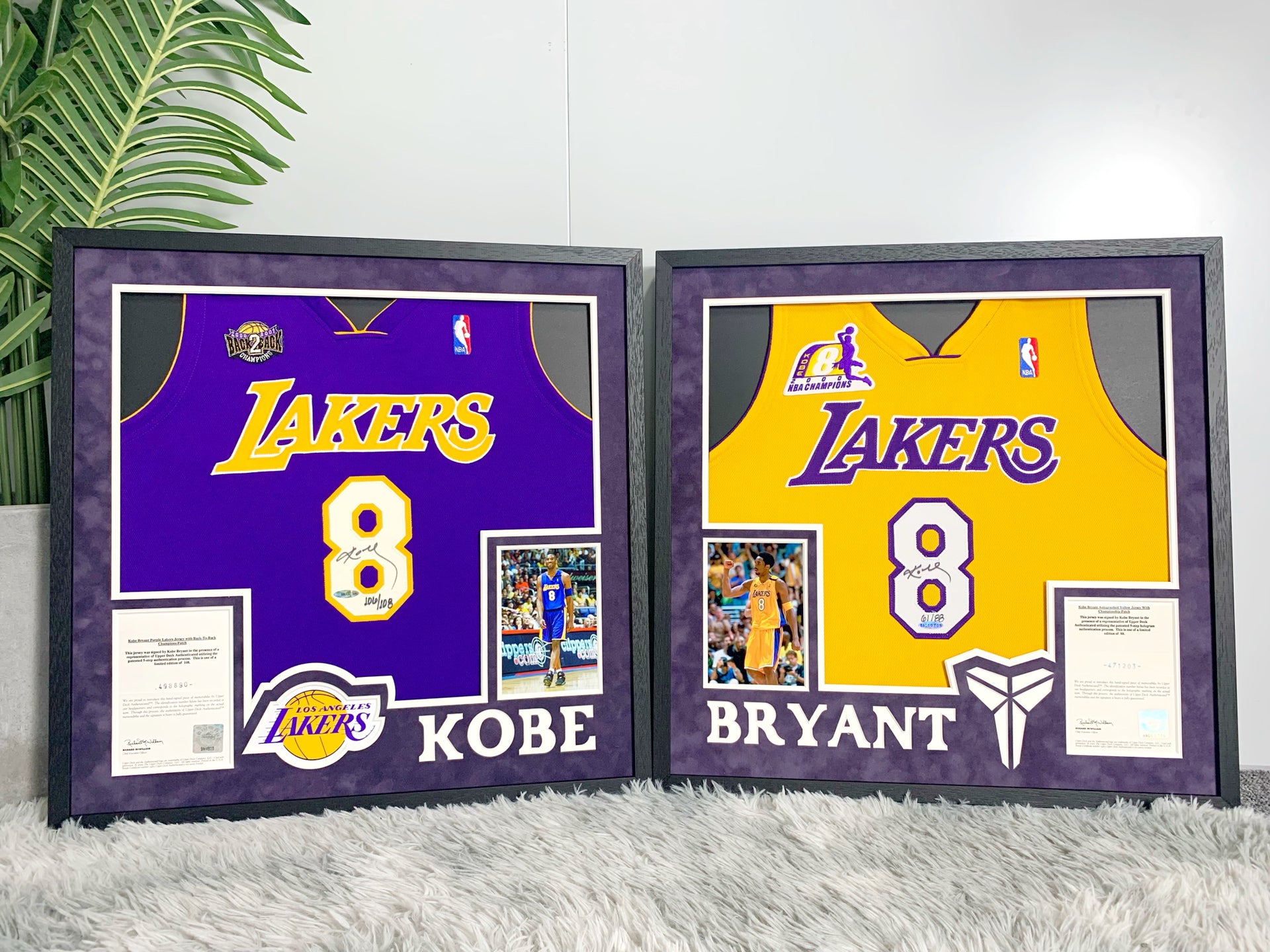 Los Angeles Lakers Kobe Bryant Autographed Jersey with Personalized Custom Design Framed 000032