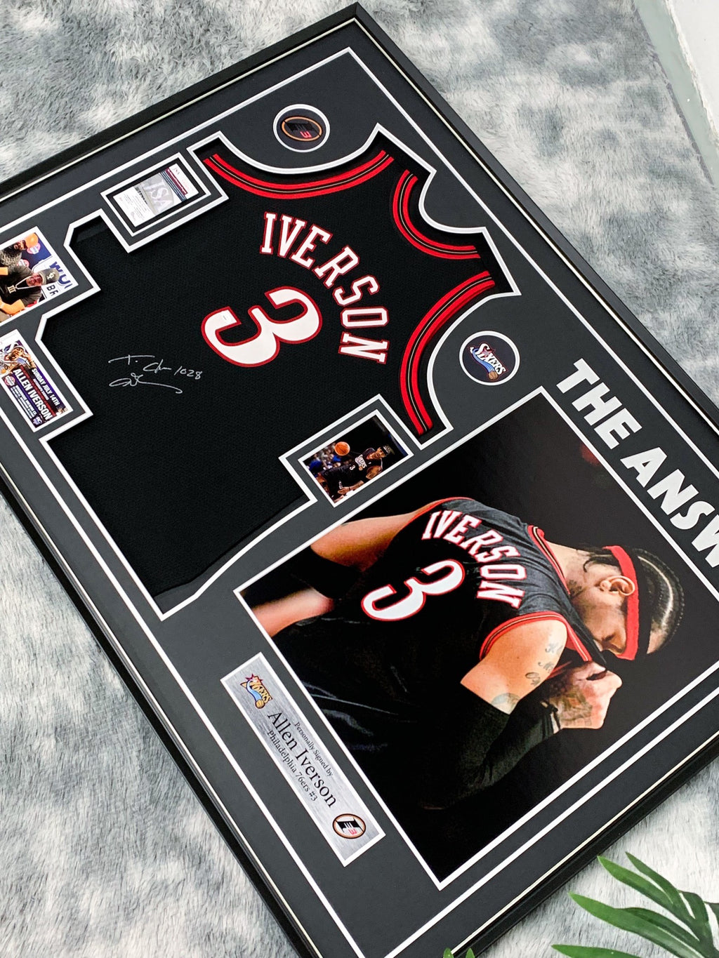 Philadelphia 76ers Allen Iverson Autographed Jersey with Personalized Custom Design Framed 00006