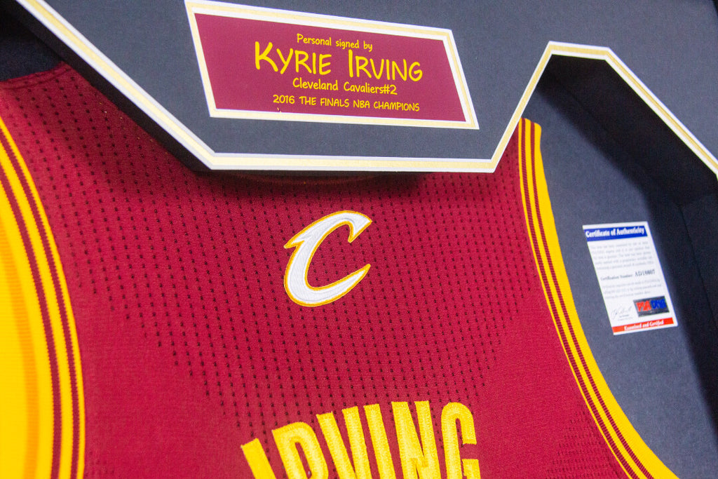 Cleveland Cavaliers Kyrie Irving Autographed Jersey with Personalized Custom Design Framed 00001