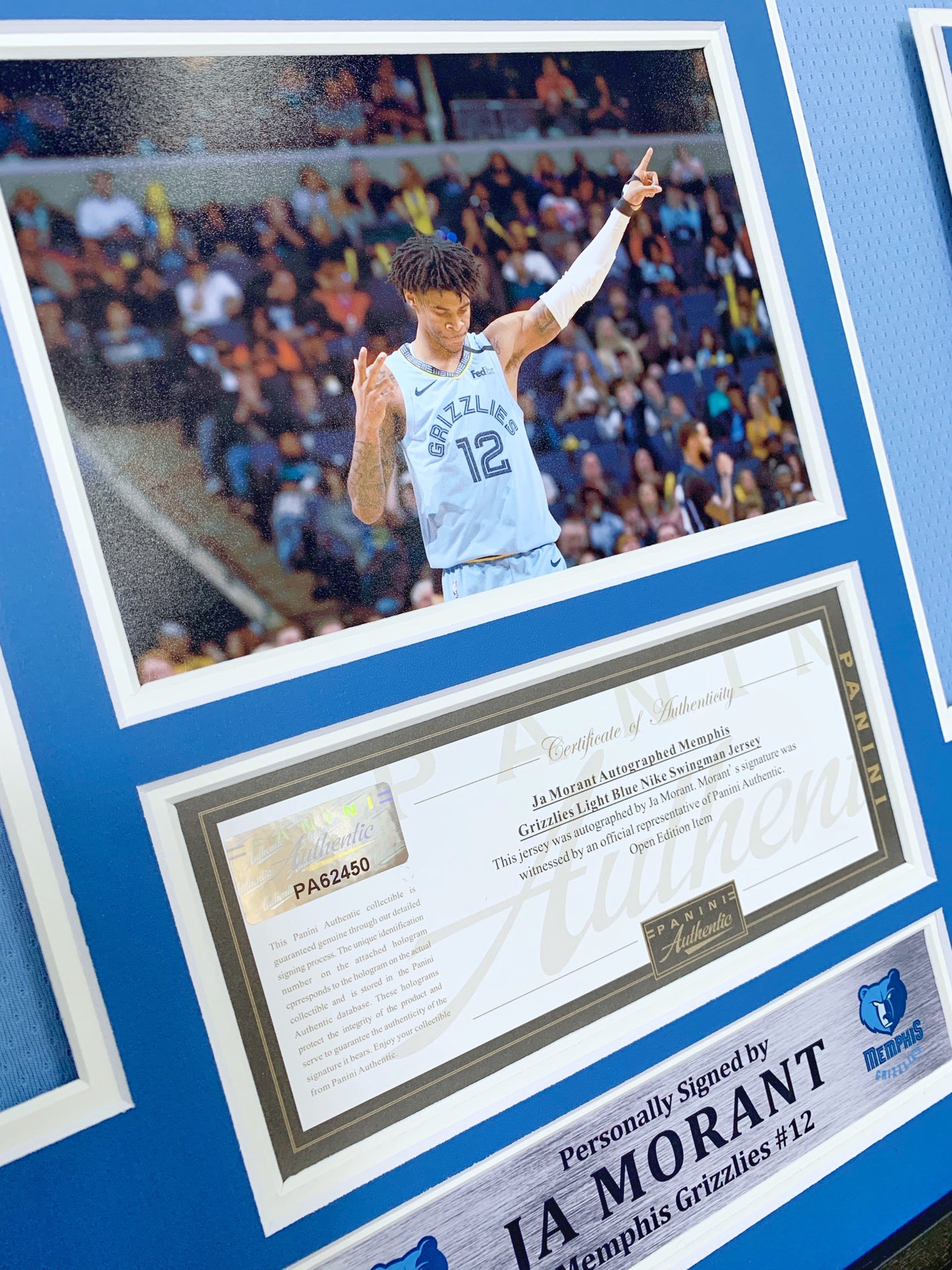 Memphis Grizzlies Ja Morant Autographed Jersey with Personalized Custom Design Framed 00002
