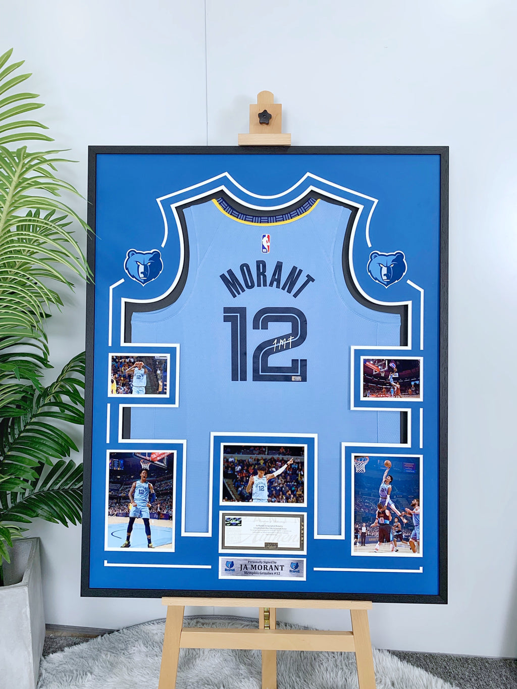 Memphis Grizzlies Ja Morant Autographed Jersey with Personalized Custom Design Framed 00002