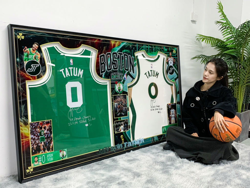 Boston Celtics Tatum Autographed Jersey with Personalized Custom Design Framed 00001