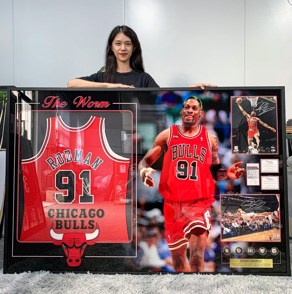 Chicago Bulls Dennis Rodman Autographed Jersey with Personalized Custom Design Framed 00002