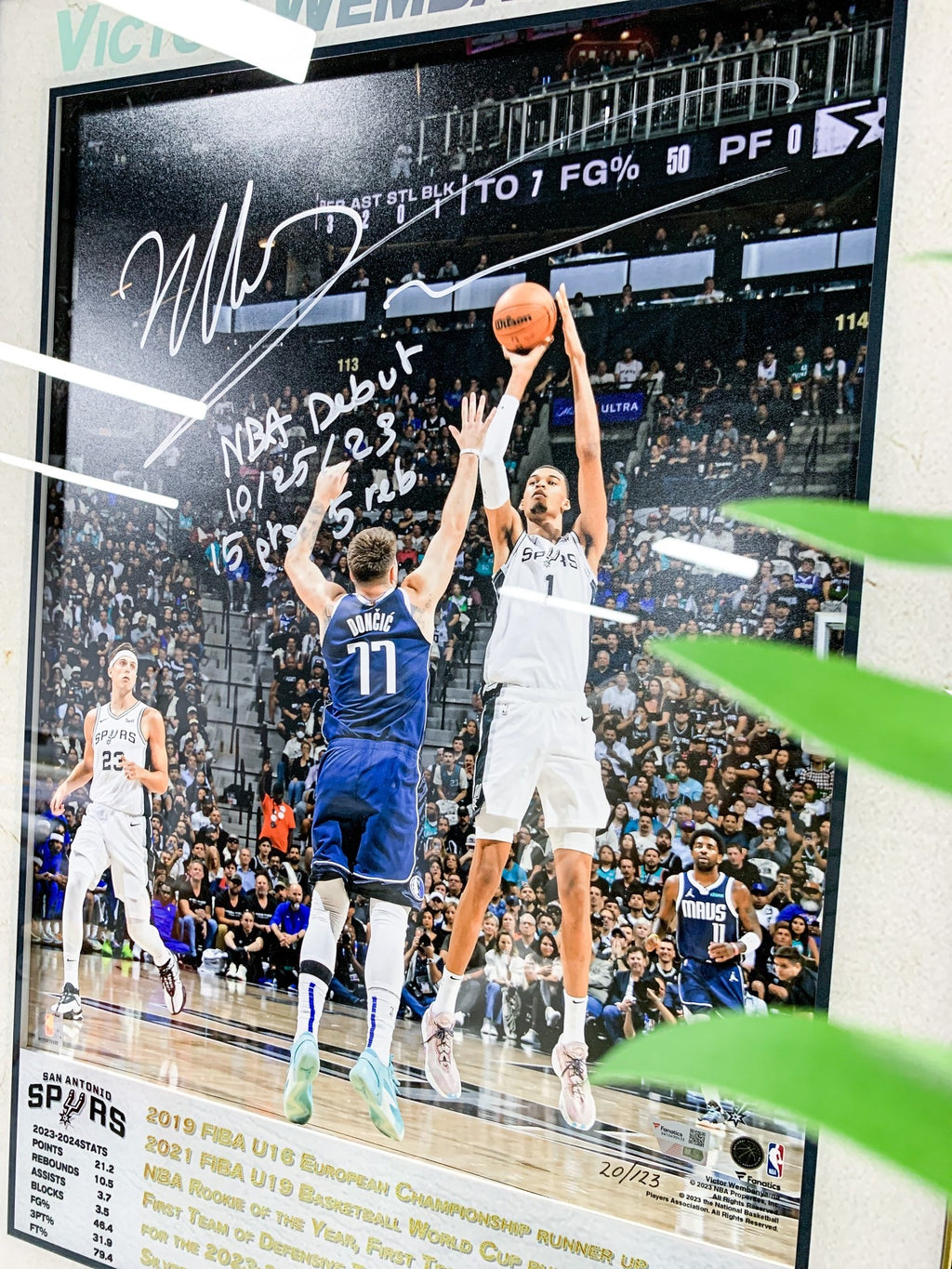 San Antonio Spurs Wembanyama Autographed Jersey with Personalized Custom Design Framed 00006
