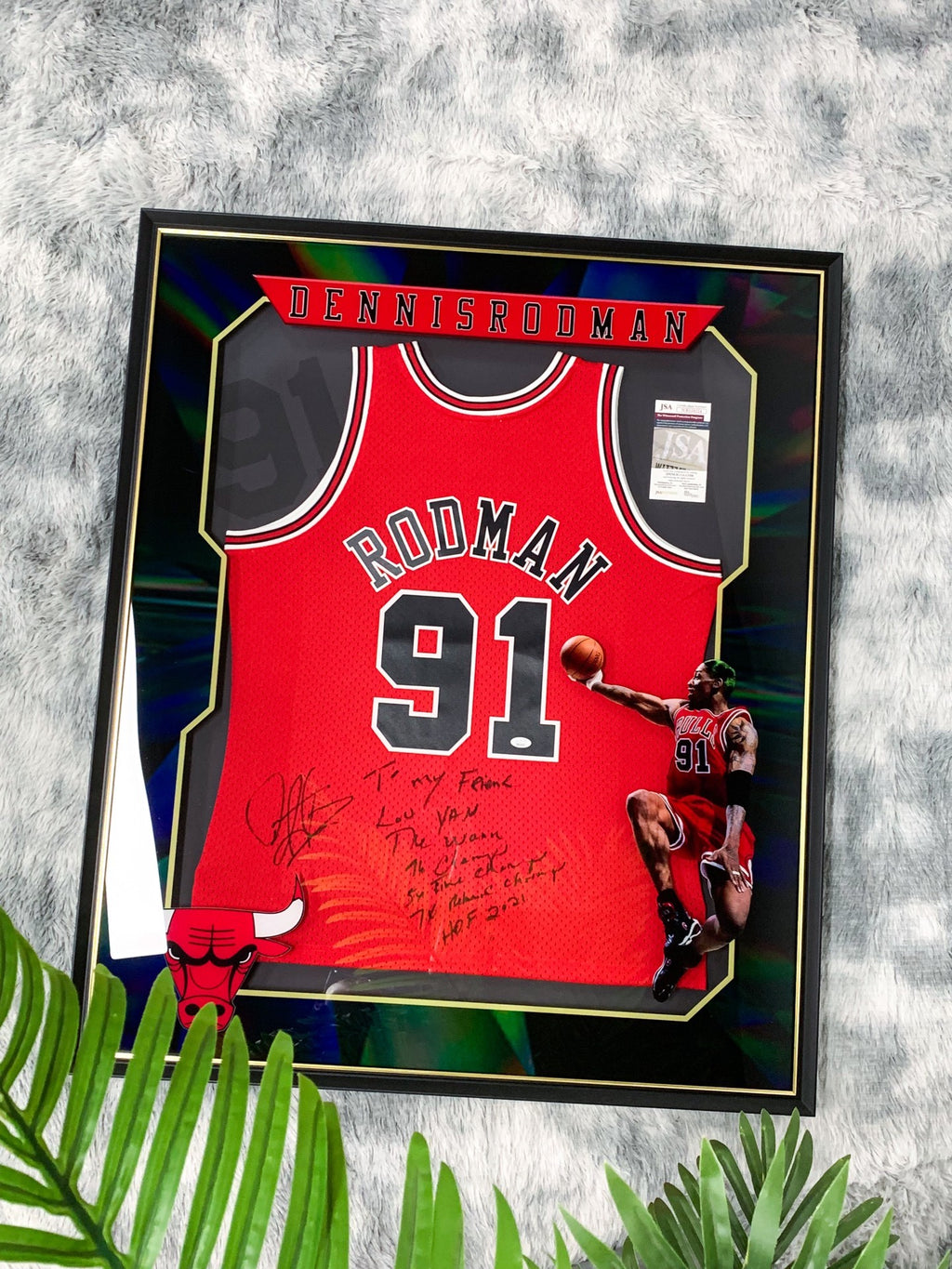 Chicago Bulls Dennis Rodman Autographed Jersey with Personalized Custom Design Framed 00001
