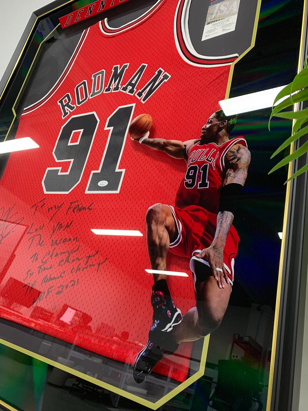 Chicago Bulls Dennis Rodman Autographed Jersey with Personalized Custom Design Framed 00001