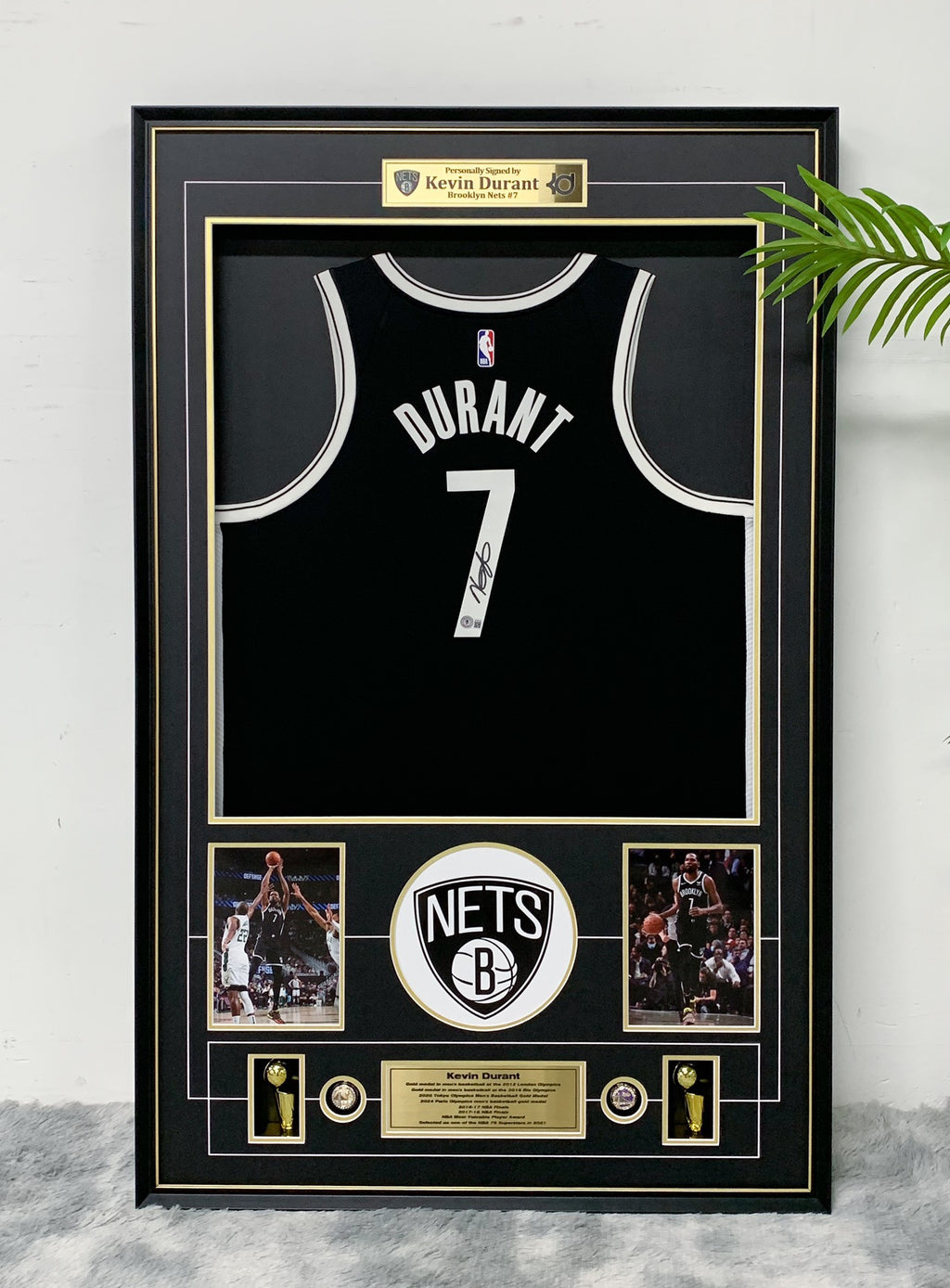 Brooklyn Nets Kevin Durant Autographed Jersey with Personalized Custom Design Framed 00007