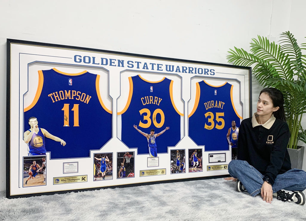 Golden State Warriors player combination  Curry  Thompson Green  Autographed Jersey with Personalized Custom Design Framed 00007