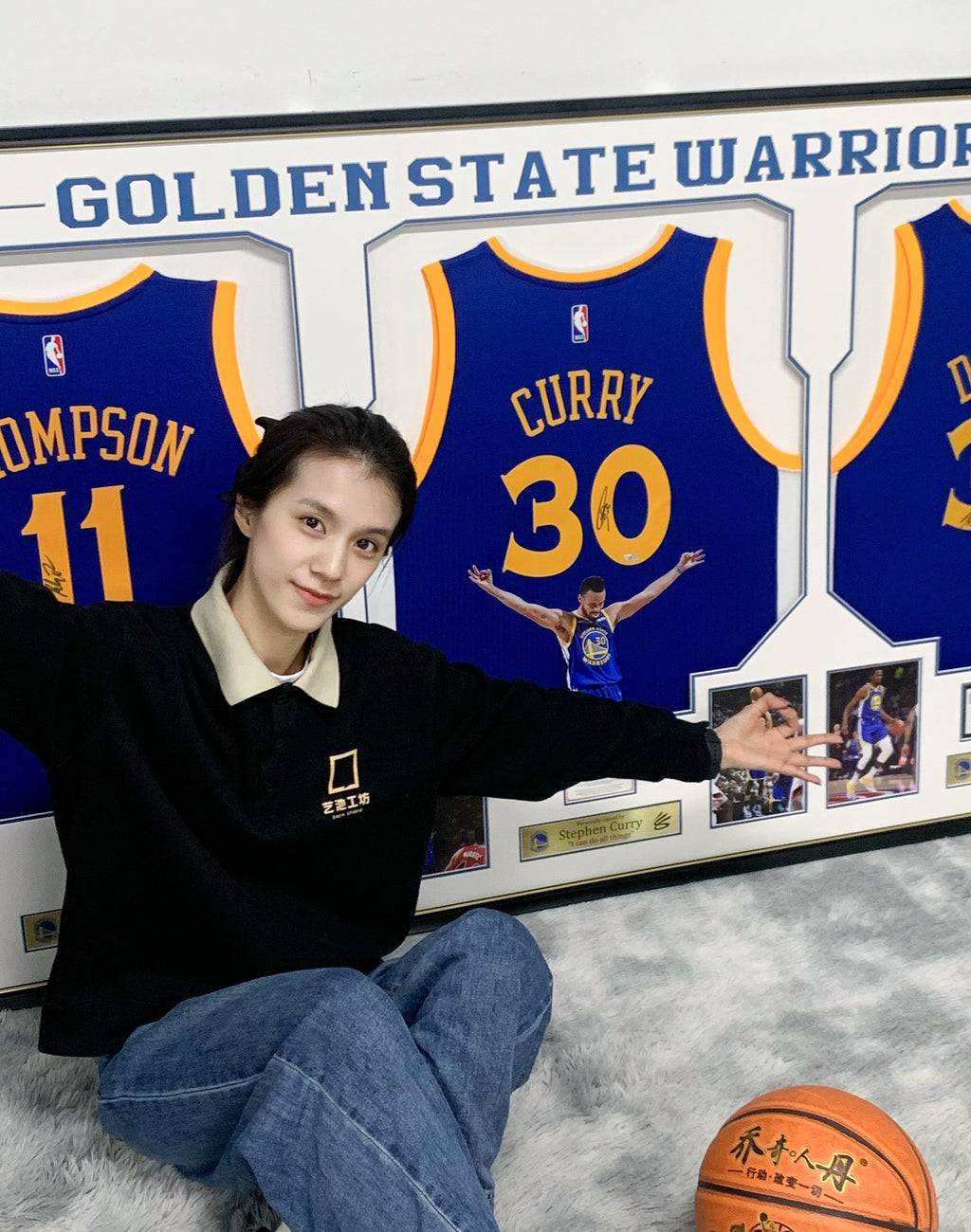Golden State Warriors player combination  Curry  Thompson Green  Autographed Jersey with Personalized Custom Design Framed 00007