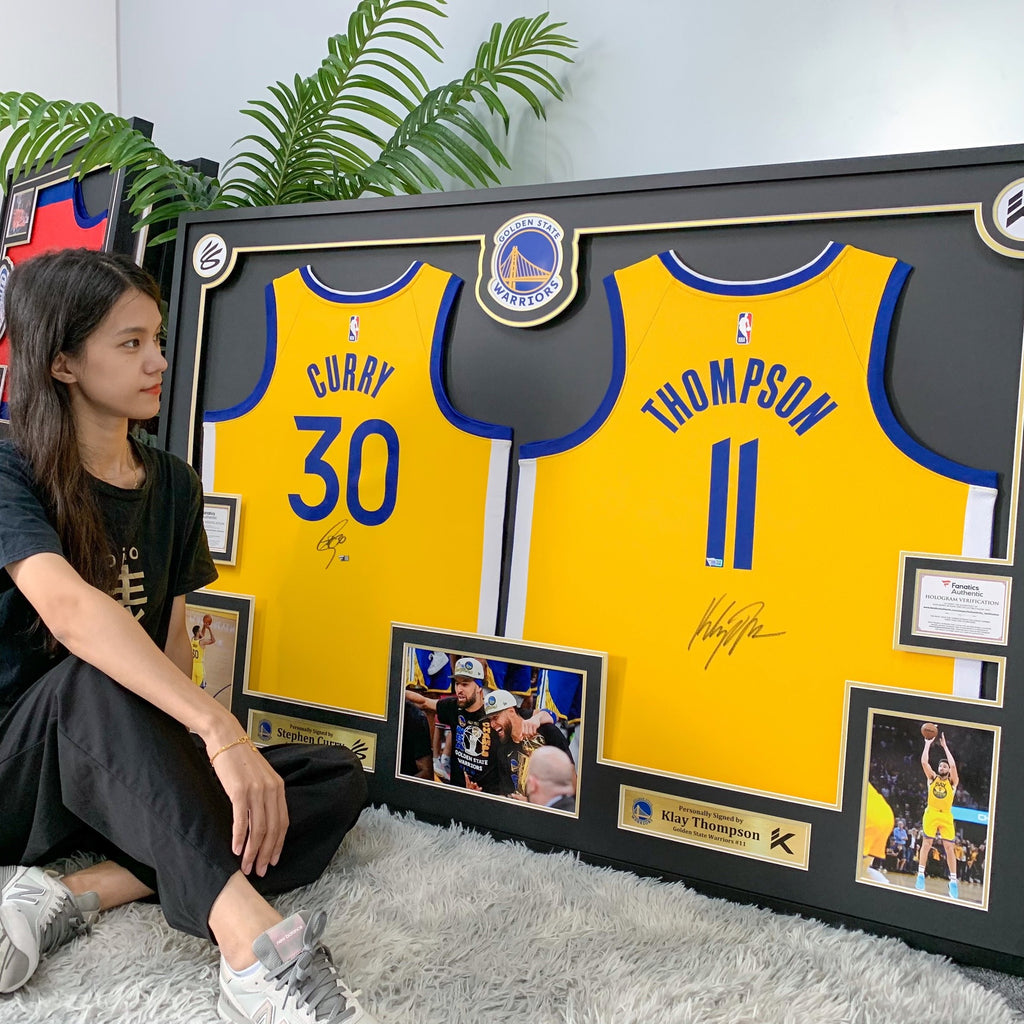 Golden State Warriors player combination Curry Thompson Autographed Jersey with Personalized Custom Design Framed 000012