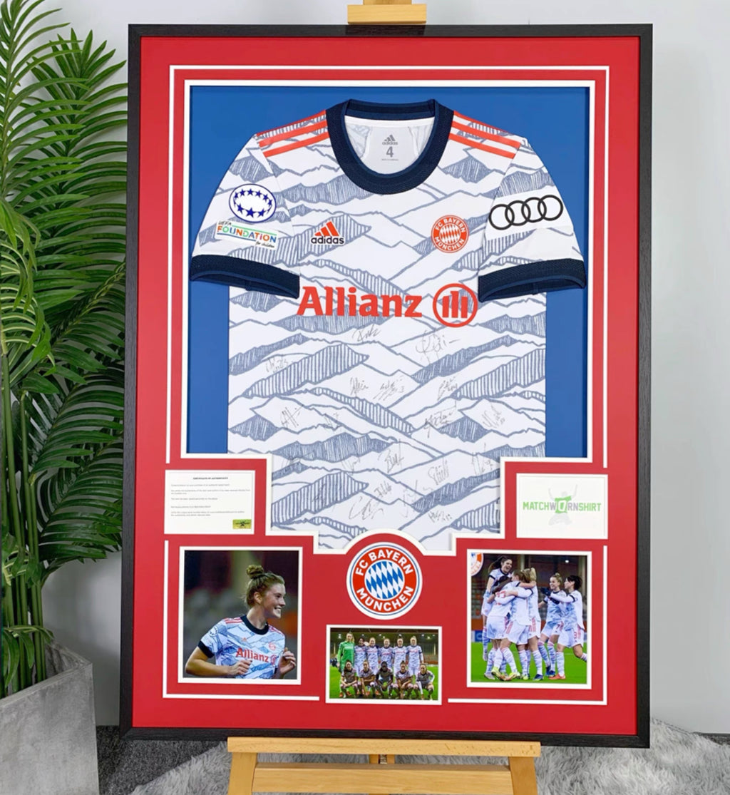 FC Bayern Munich Autographed Jersey with Personalized Custom Design Framed 00005