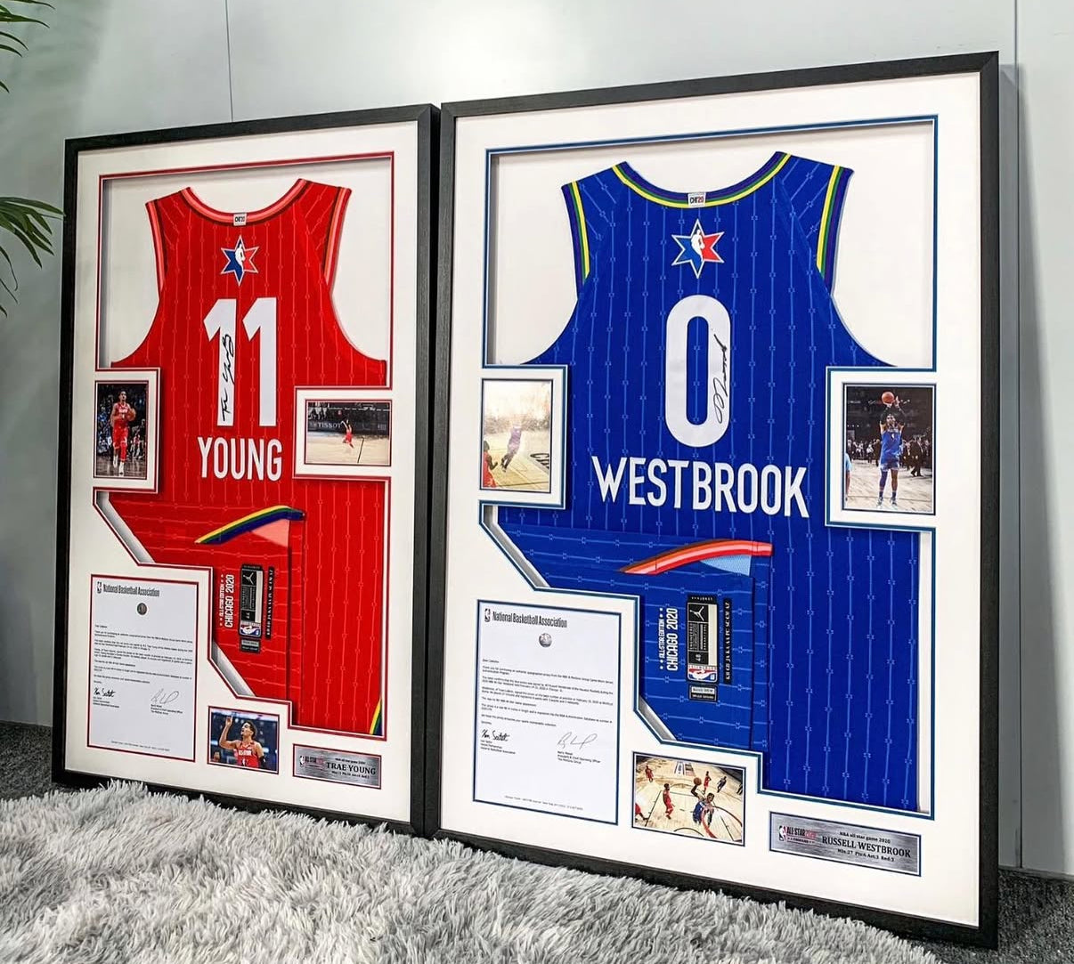 ALL STAR Trae Young Russell Westbrook Autographed Jersey with Personalized Custom Design Framed 000054