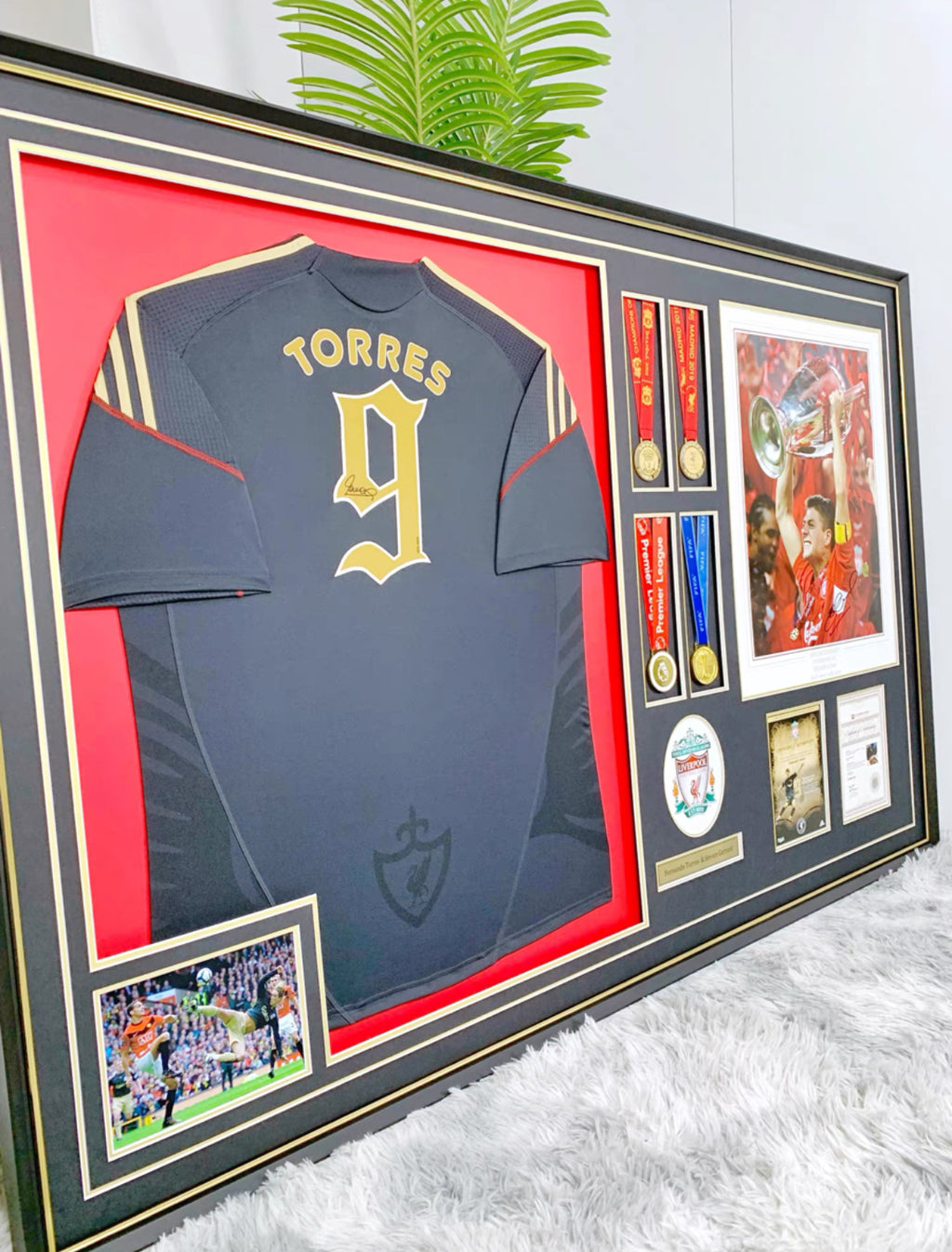 Liverpool FC Torres Sanz Autographed Jersey with Personalized Custom Design Framed 000015