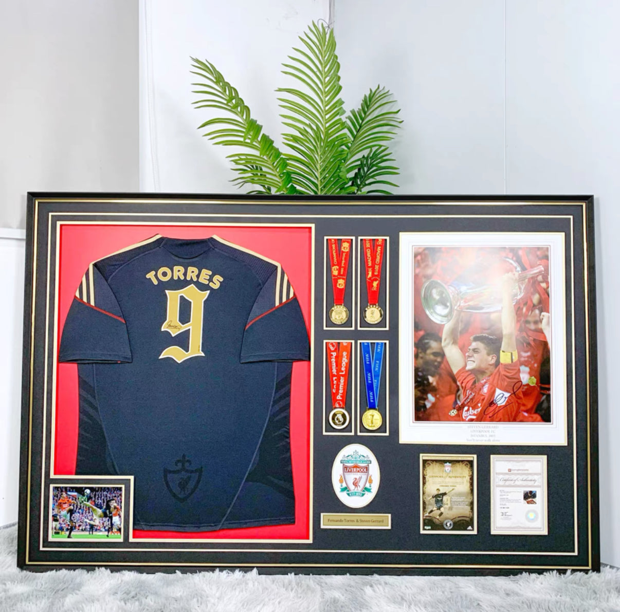 Liverpool FC Torres Sanz Autographed Jersey with Personalized Custom Design Framed 000015