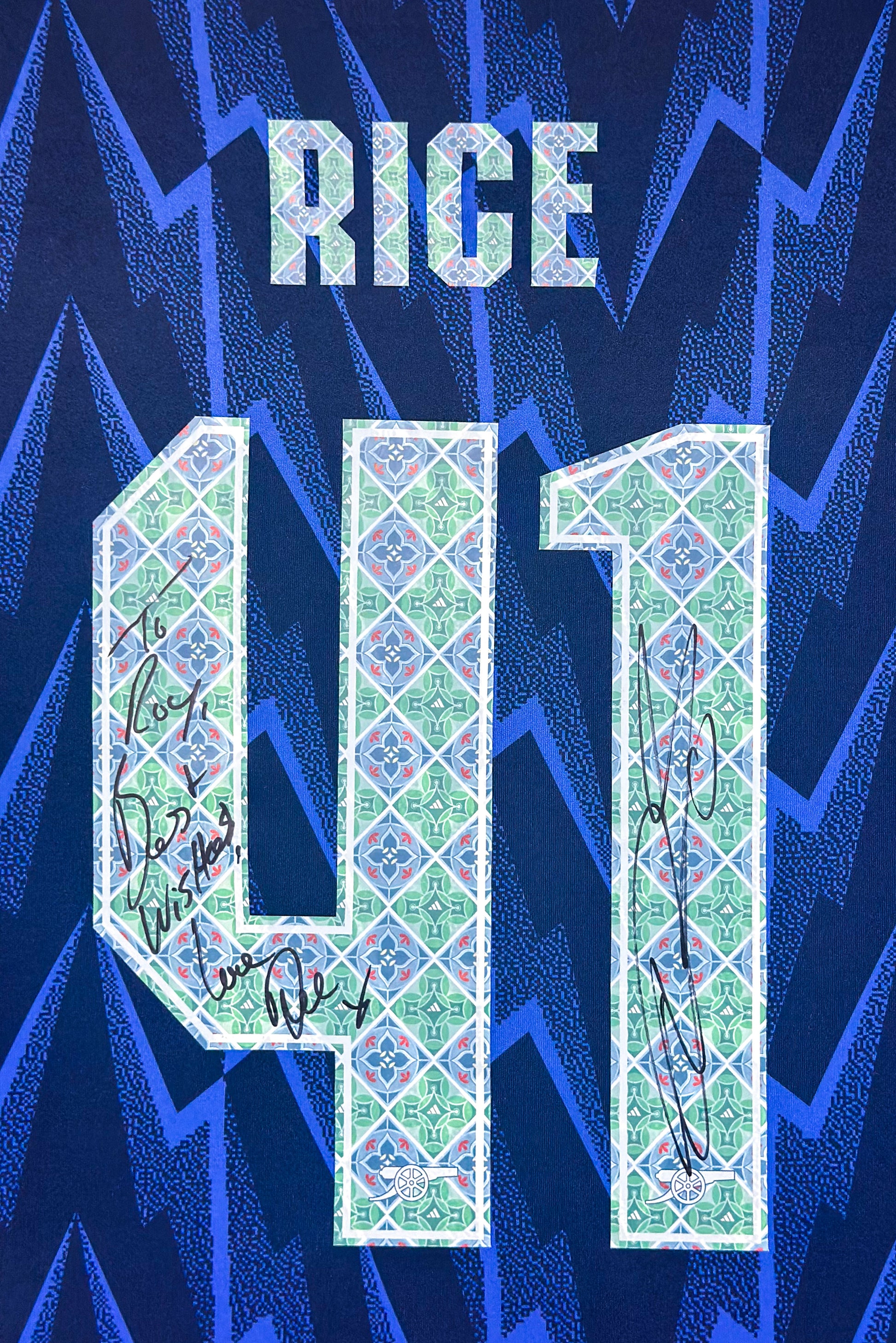 The Arsenal Declan Rice Football Club Autographed Jersey with Personalized Custom Design Framed 00036