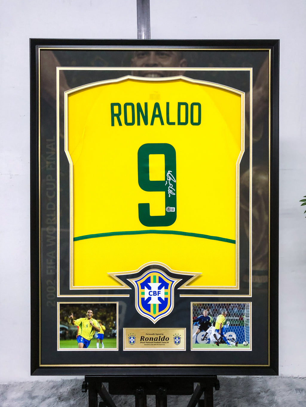 Brazil national team Ronaldo Autographed Jersey with Standard Design Framed 00023