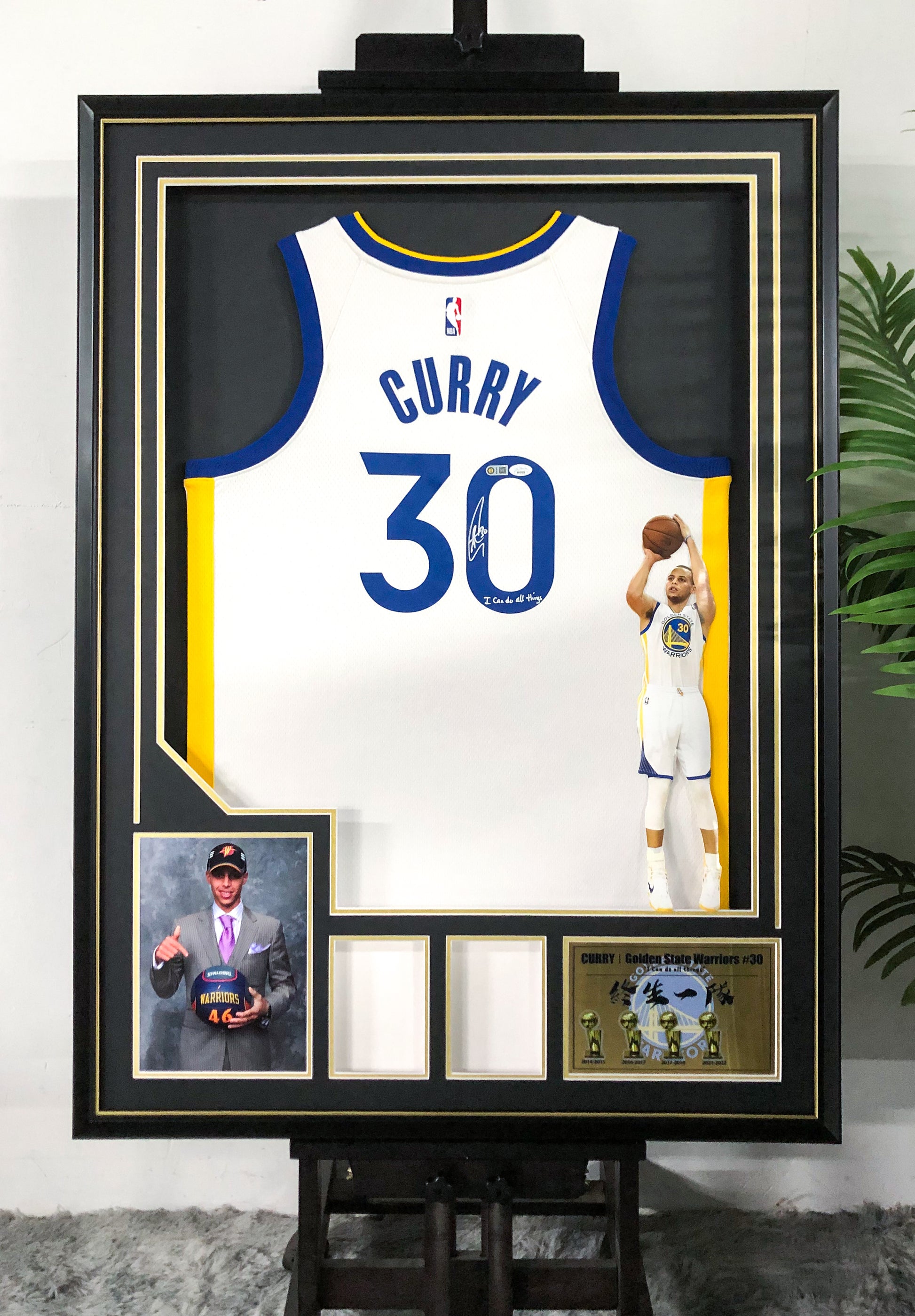 Golden State Warriors Stephen Curry Autographed Jersey with Personalized Custom Design Framed 000053