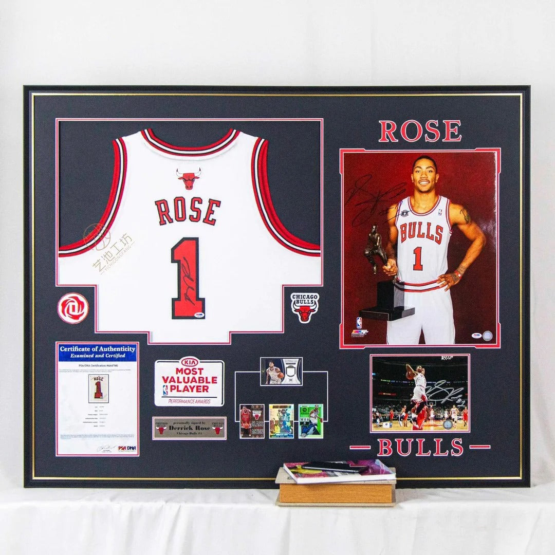 Chicago Bulls Derrick Rose Autographed Jersey with Personalized Custom Design Framed 00003