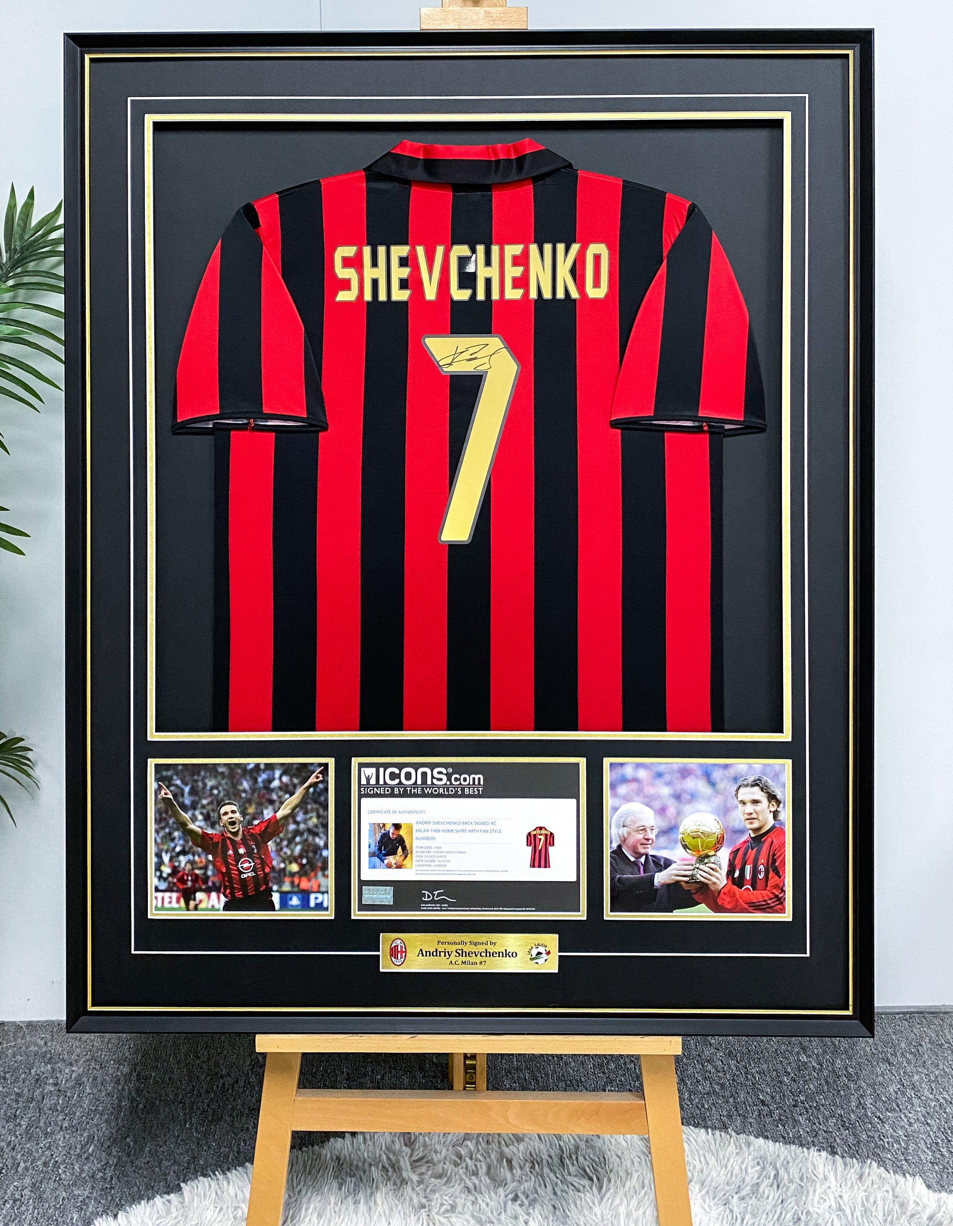 A.C. Milan Andriy Shevchenko Autographed Jersey with Standard Design Framed 00004