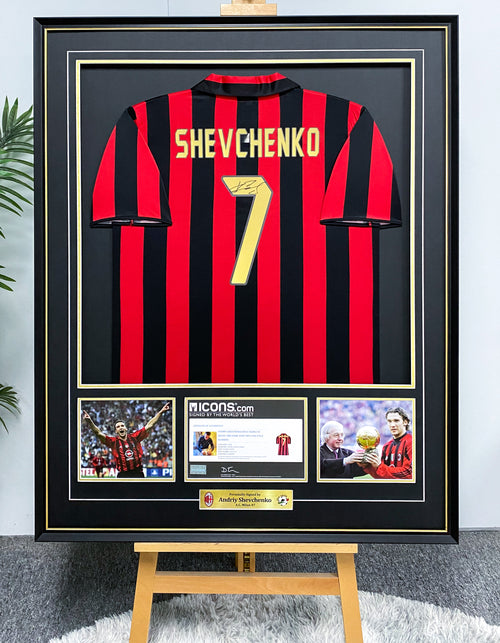 A.C. Milan Andriy Shevchenko Autographed Jersey with Standard Design Framed 00004