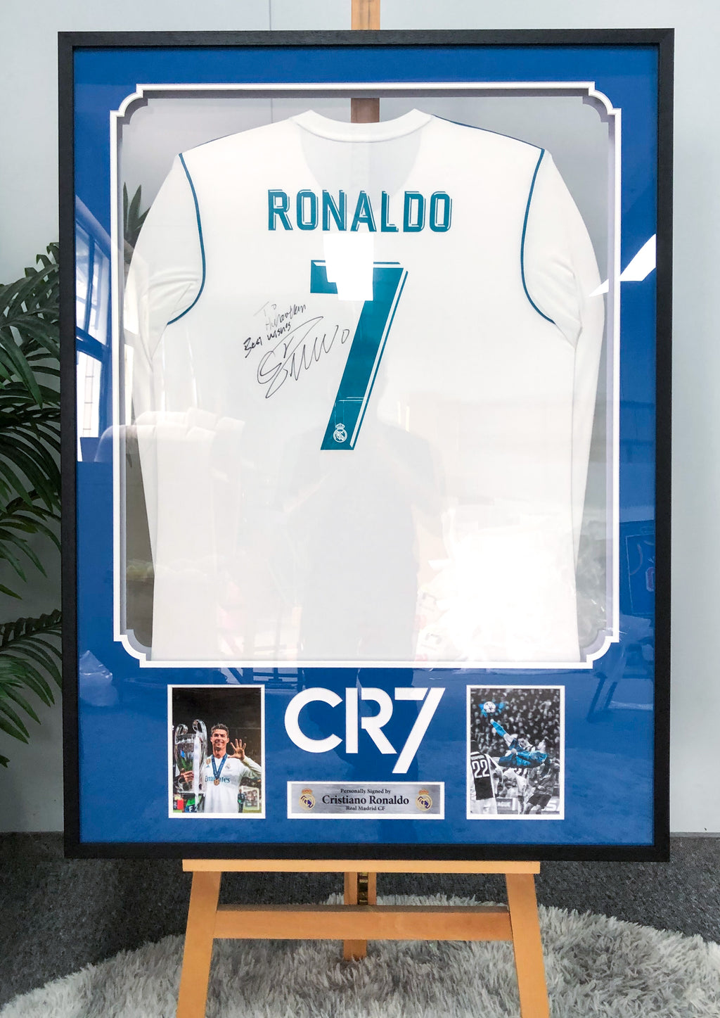 Real Madrid CF Cristiano Ronaldo Autographed Jersey with Personalized Custom Design Framed 00003